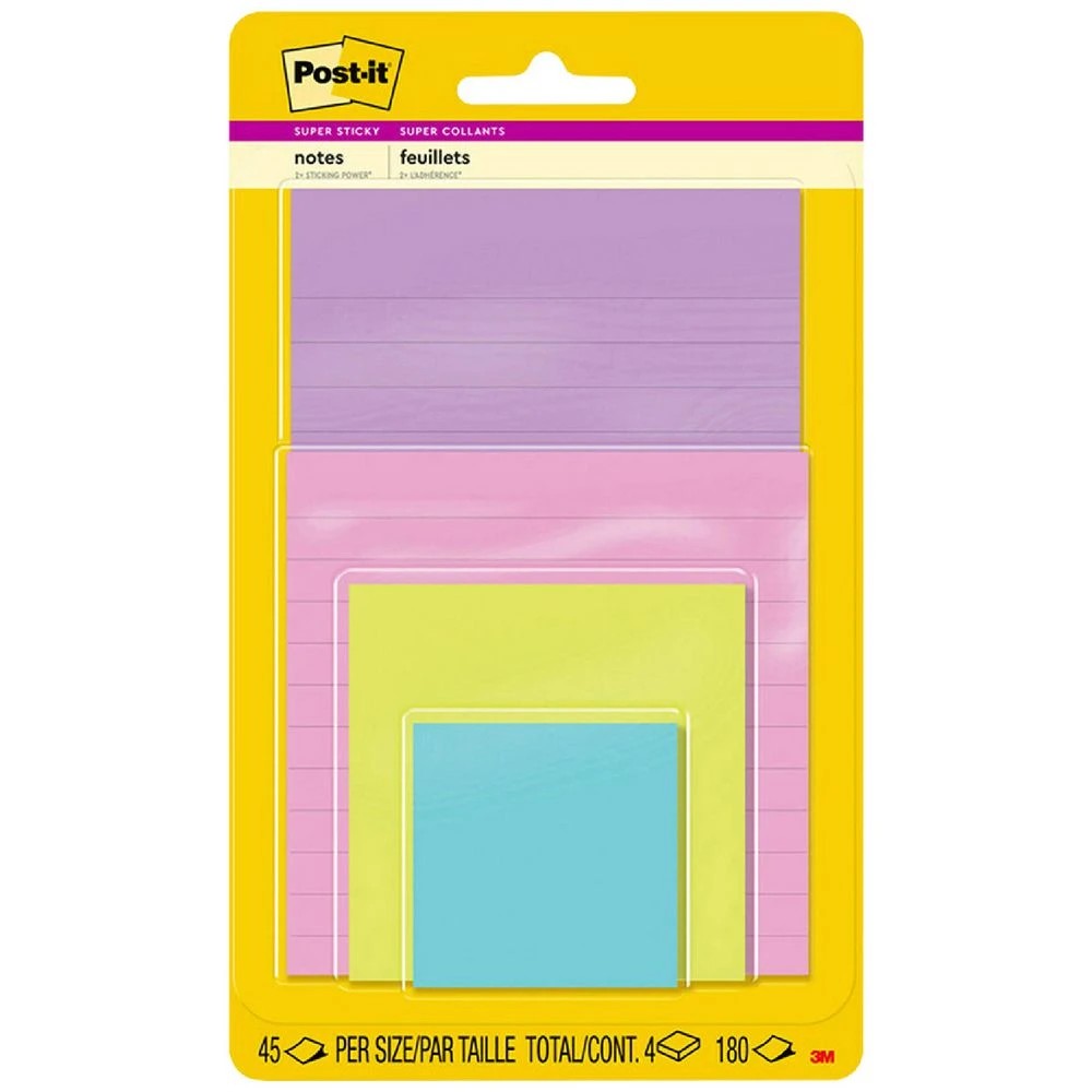 1 Post-it Super Sticky Notes Assorted Sizes SN Neons 4 Pack, 1 of 6
