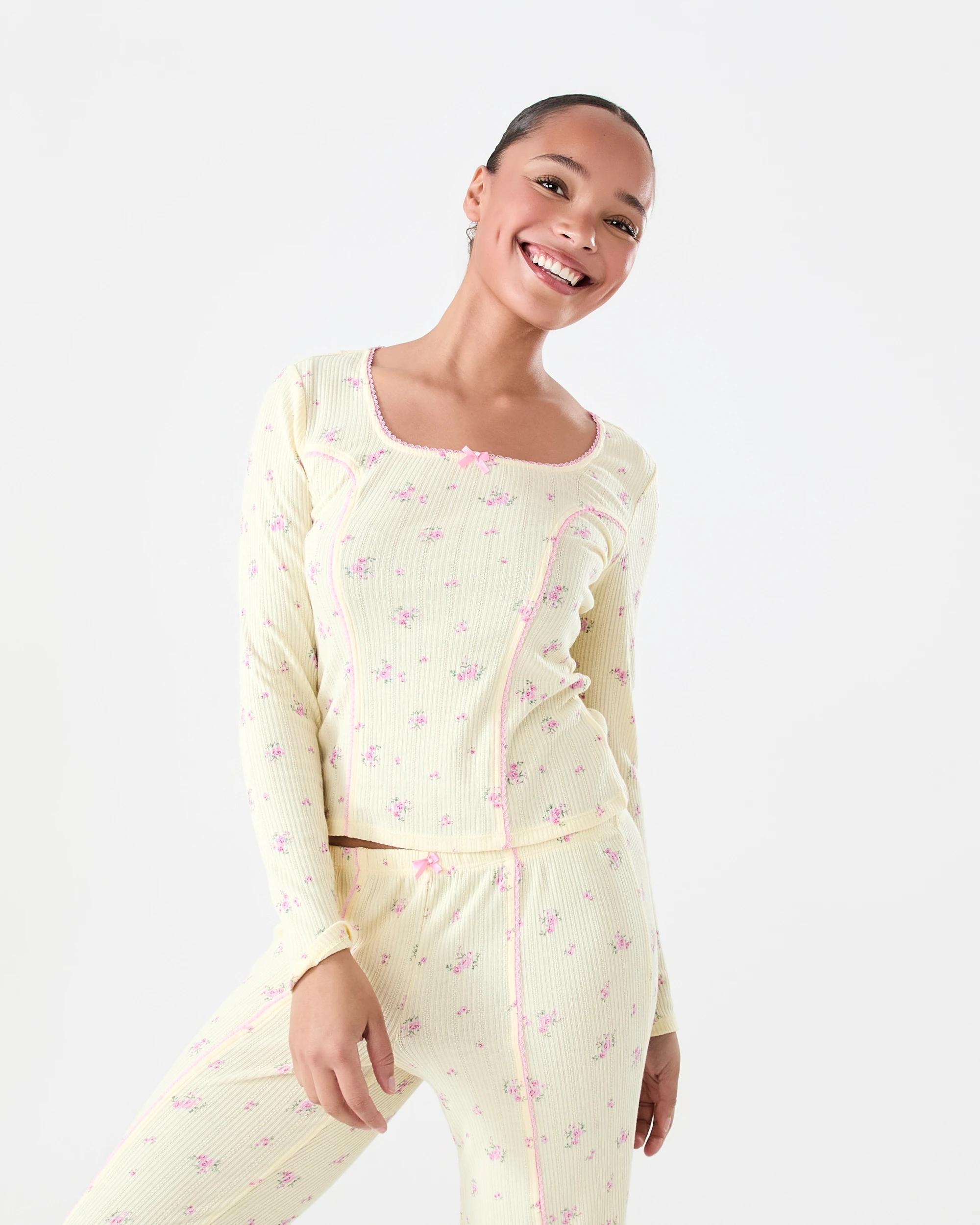 1 Long Sleeve Pointelle Rib Top Wild Rose, 1 of 6