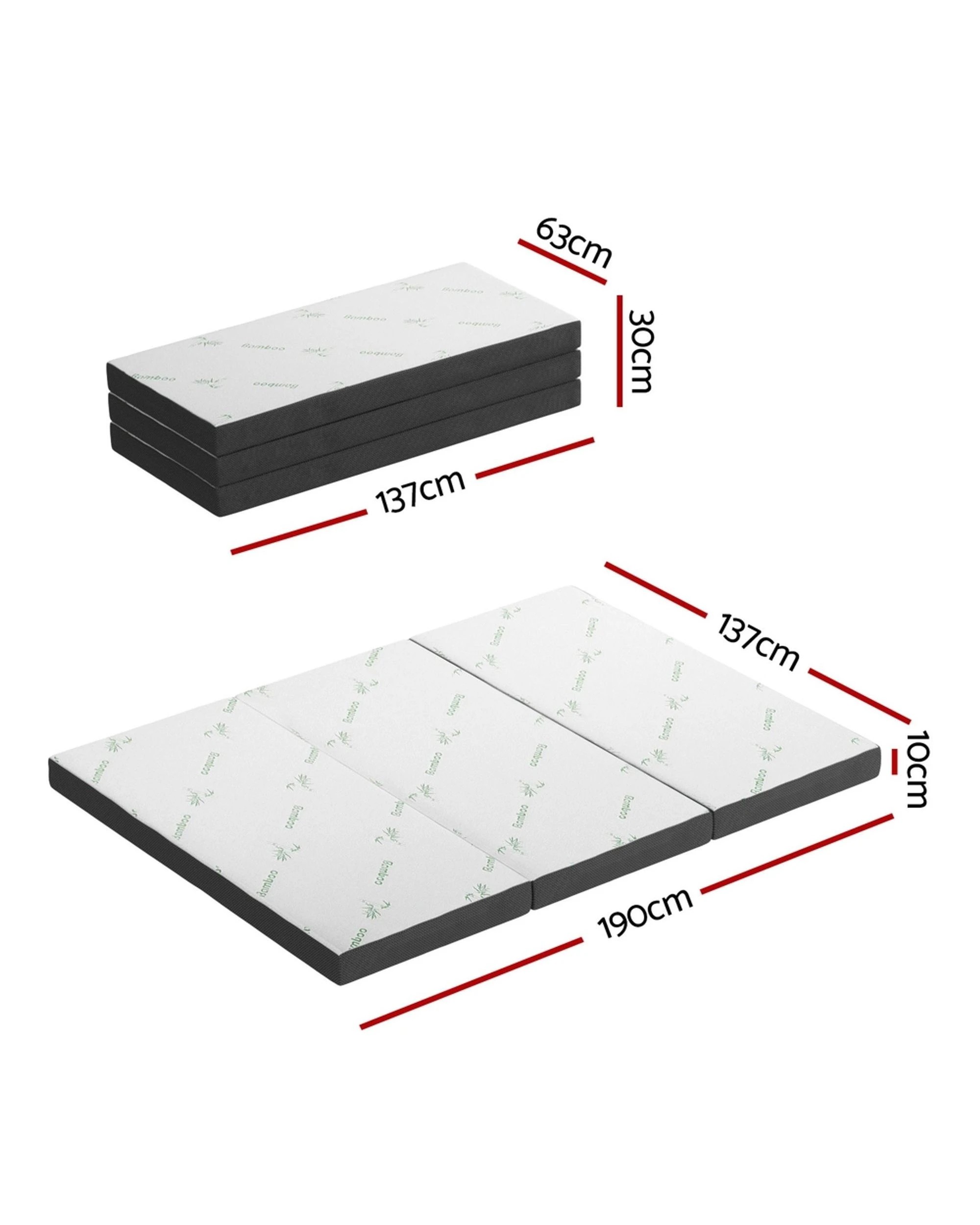 2 Giselle Bedding Foldable Mattress Folding Foam Double Bamboo - Black, 2 of 6