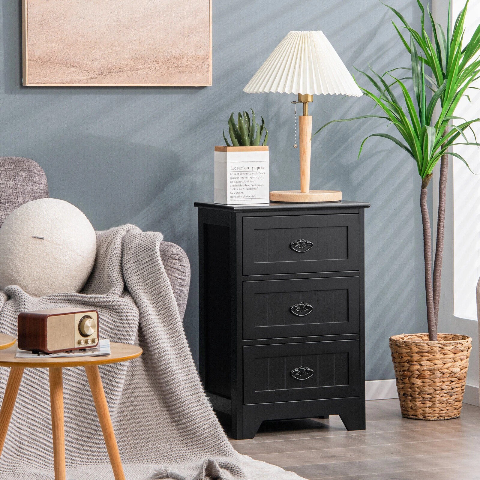 3 Costway 3 Drawers Bedside End Table Wood Nightstand, 3 of 8