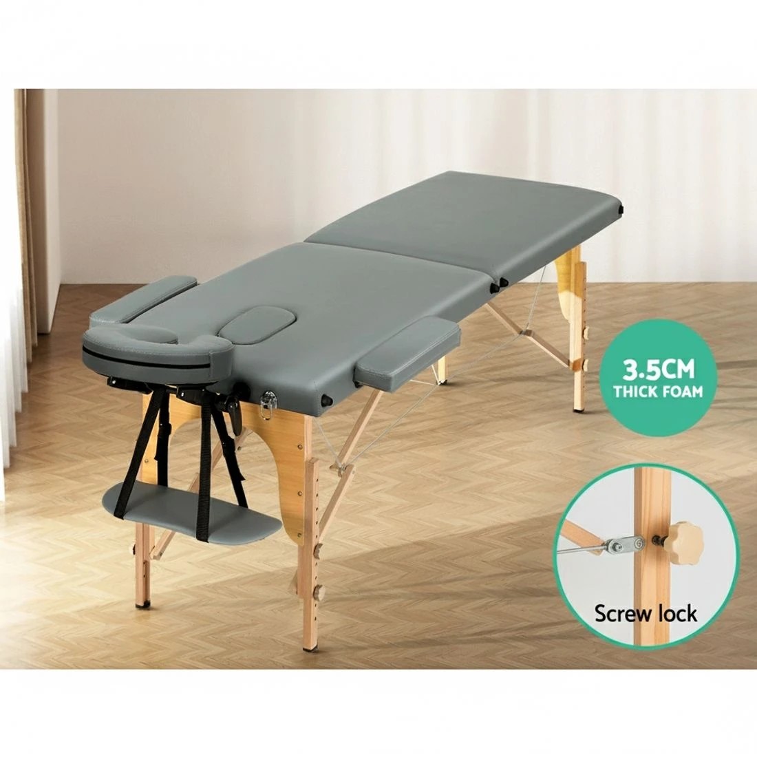 4 Zenses Massage Table 56cm Portable 2 Fold Wooden Beauty Bed - Grey, 4 of 6