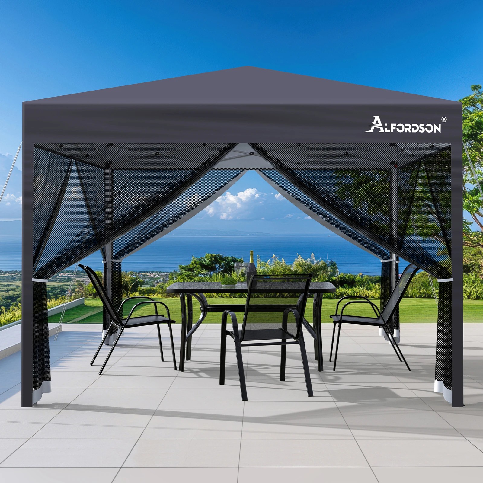 3 Alfordson Pop Up Marquee Outdoor Tent Mesh Wall 3x3m Gazebo - Grey, 3 of 10