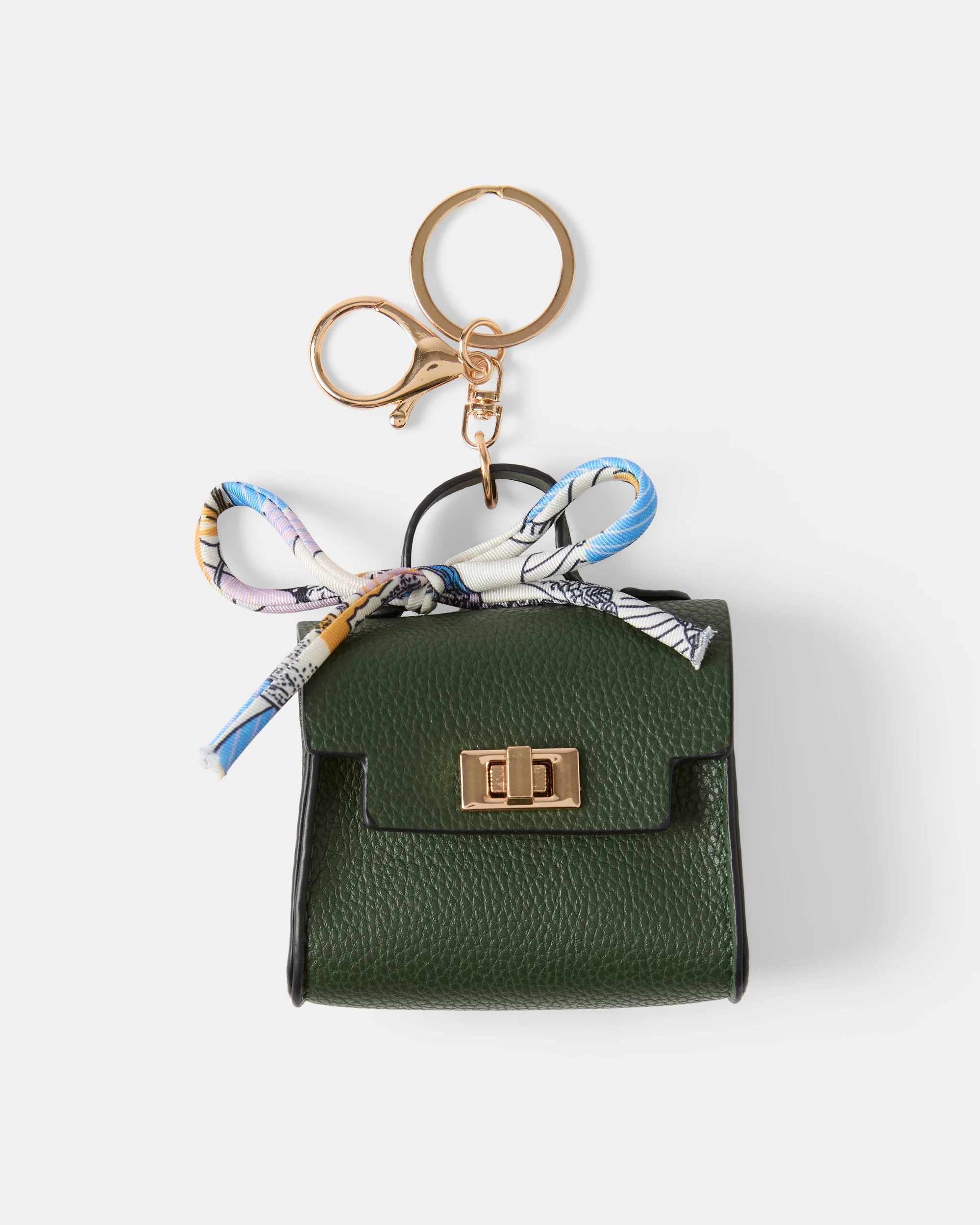 1 Bag Charm Keyring - Green and Gold Tone, 1 of 3