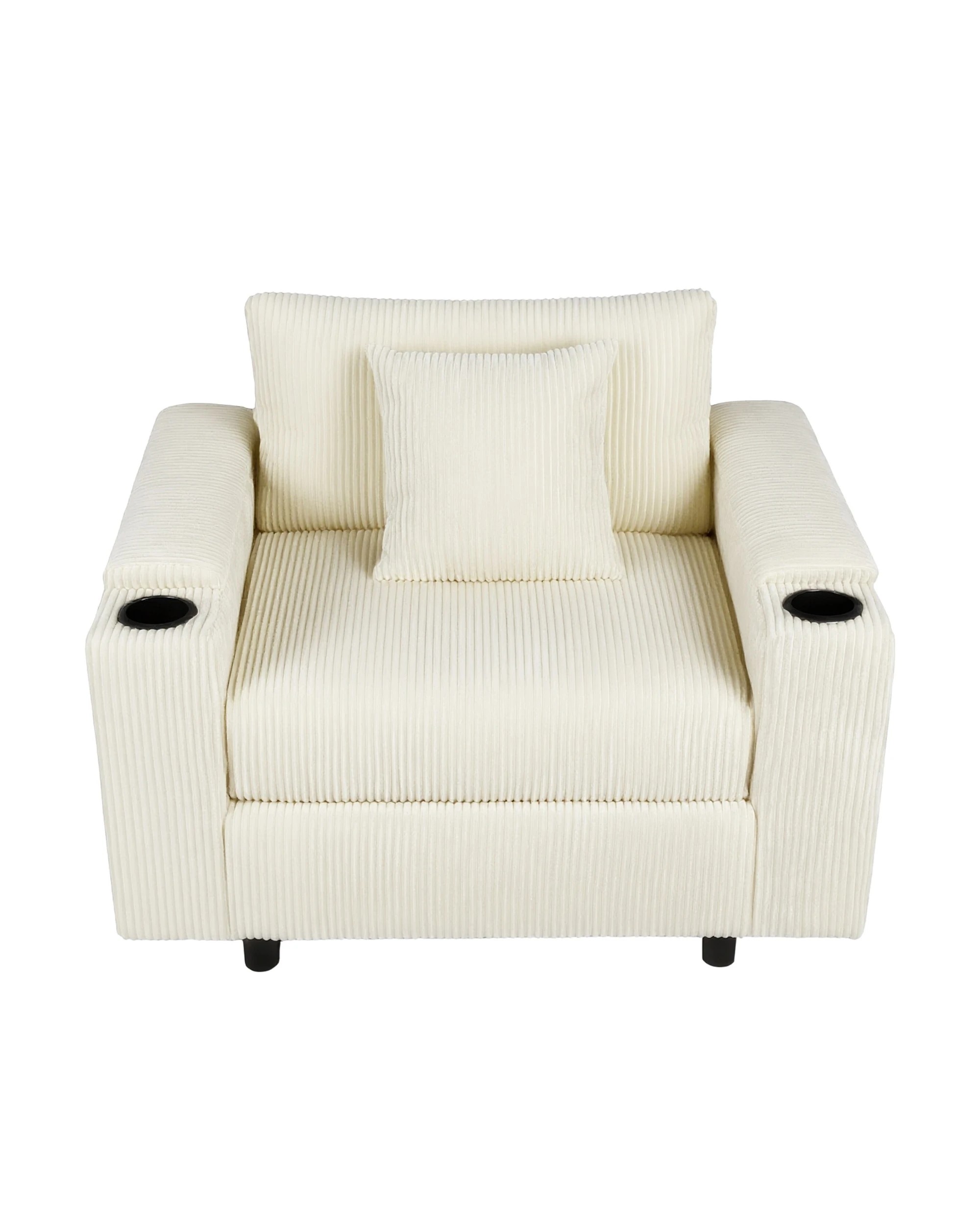 4 Advwin Single Sofa w/ Storage Armrests Corduroy Armchair w/ Cup Holder Modern Lounge Sofa Couch with Cushion, 4 of 9