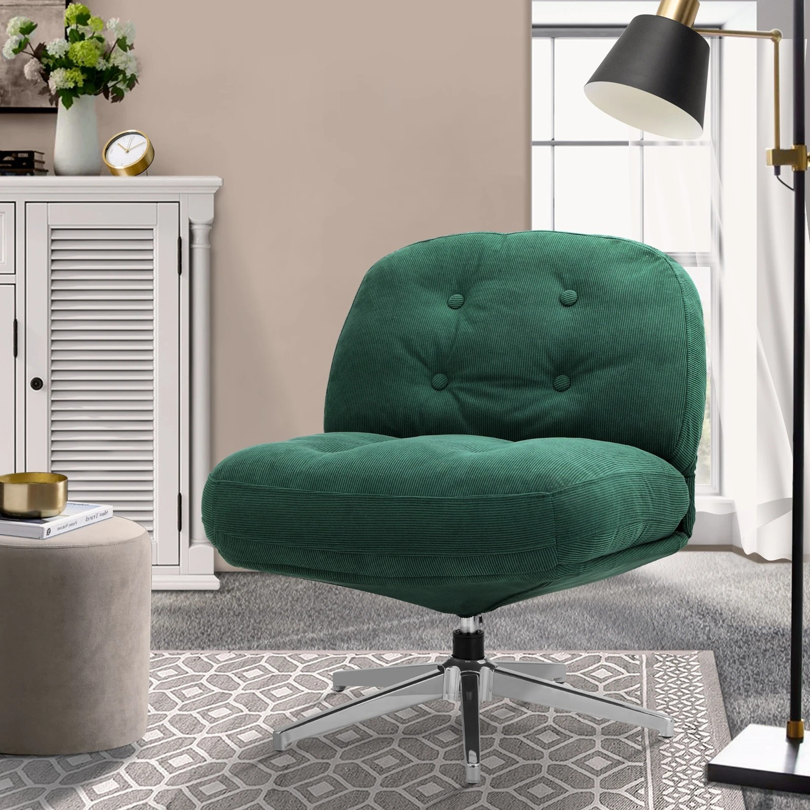 3 Oikiture Armchair Swivel Lounge Chair Padded Accent Chairs Polyester - Green, 3 of 10