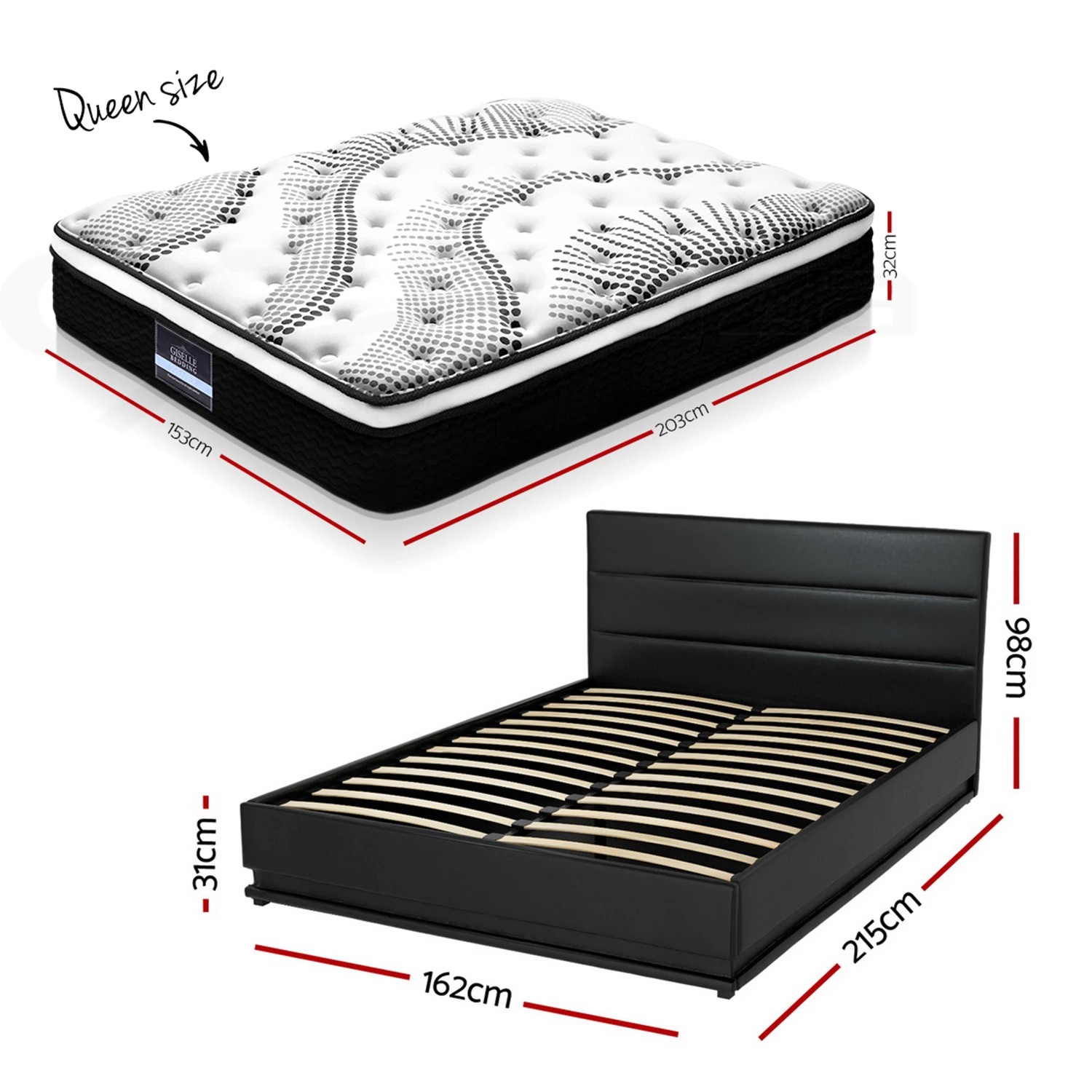 2 Artiss RGB LED Queen Bed Frame with 32cm Giselle Mattress Set - Multi, 2 of 10