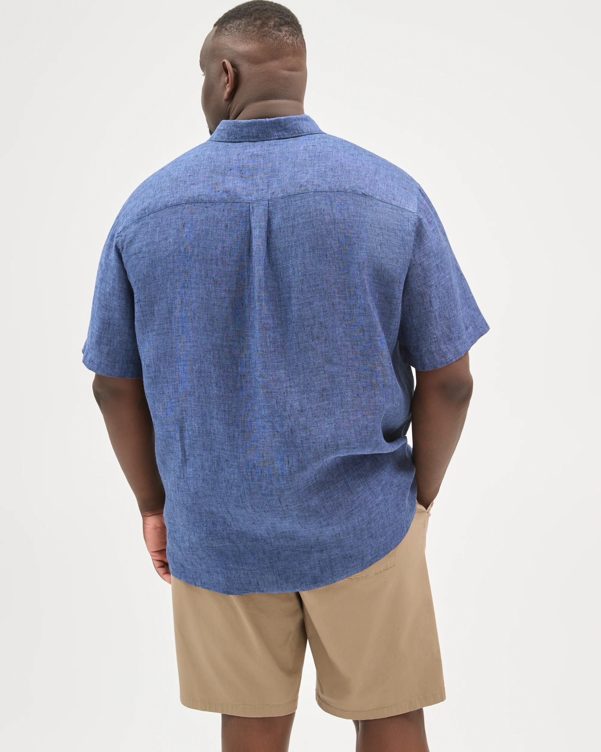 6 Target Man Plus Size European Linen Short Sleeve Shirt INDIGO BLUE, 6 of 6