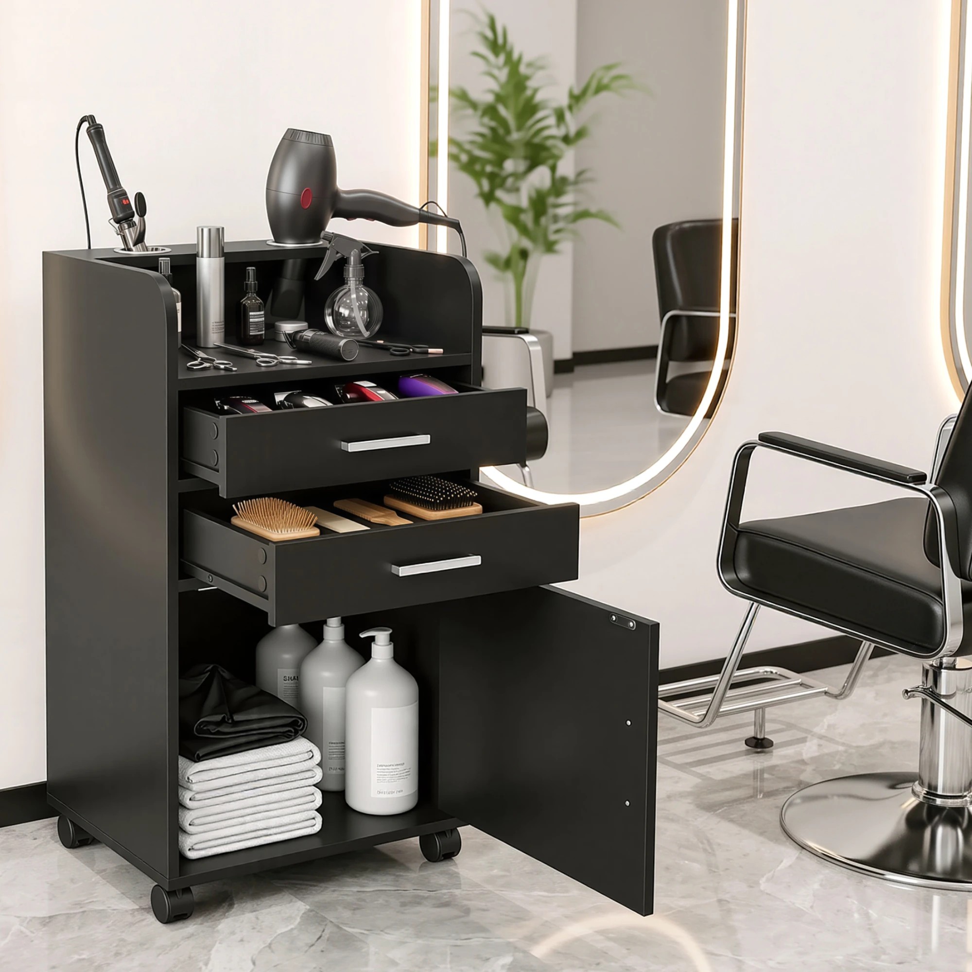 5 Artiss Professional Salon Station Rolling Cart, Hair Styling Beauty Cabinet - Black, 5 of 10