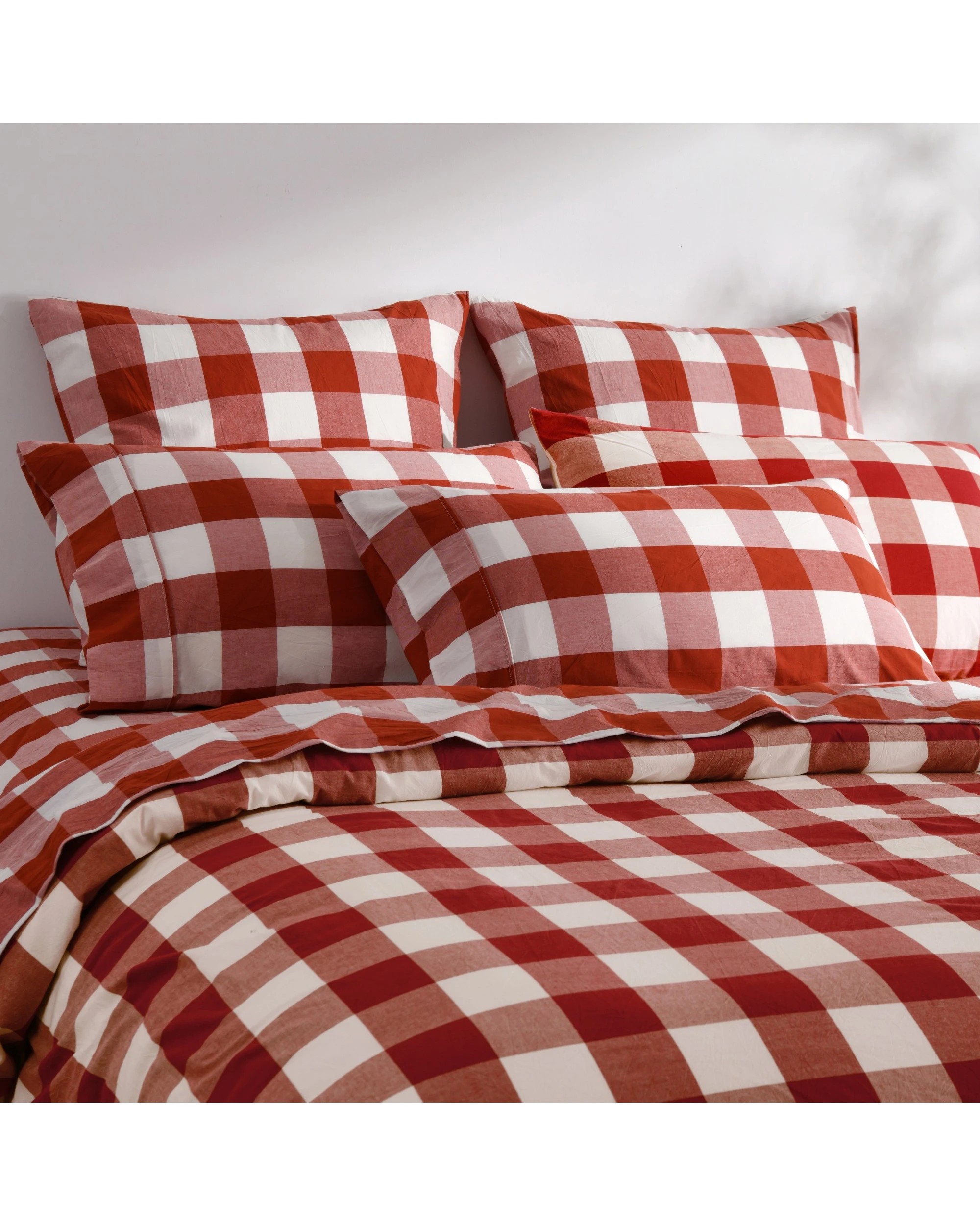 6 Dreamaker Remy Yarn Dyed Washed Cotton Checkered Sheet Set - King Single Bed - Rust, 6 of 6