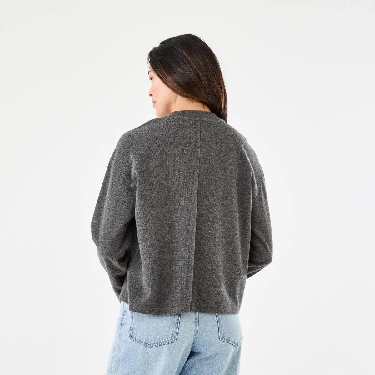 3 Long Sleeve Brushed Seam Detail Top Gry Chmrle, 3 of 6