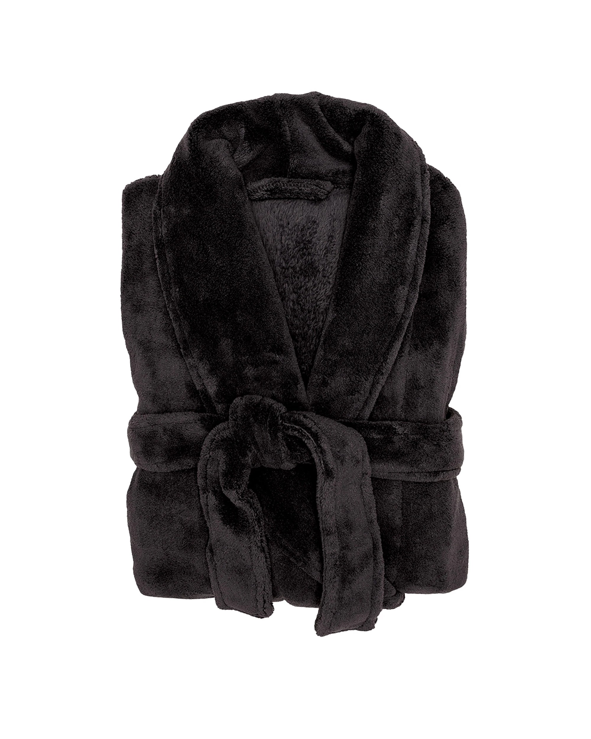 1 Bambury Soft Microplush Coral Fleece Bathrobe Dressing Gown Size Small/Medium - Black, 1 of 7