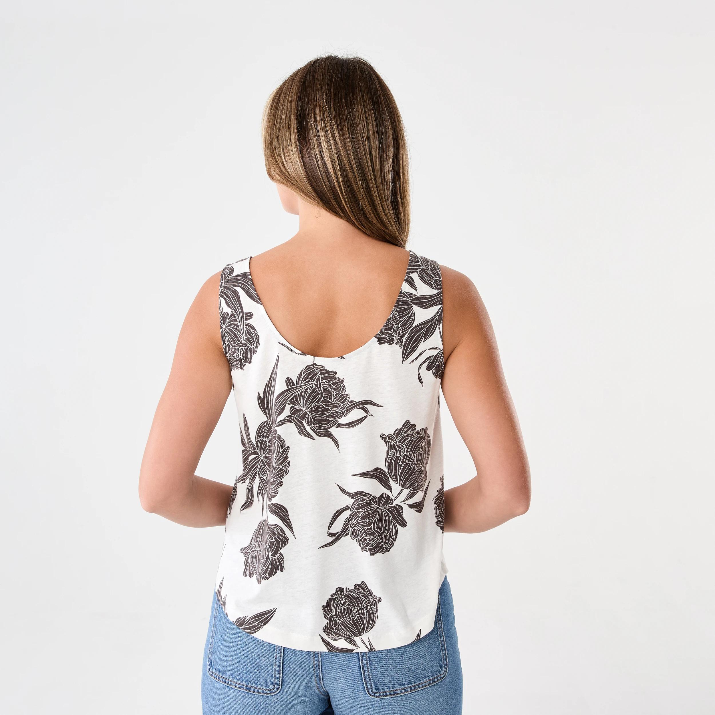 3 Sleeveless Linen Blend Scoop Neck Tank Choc Flrl, 3 of 5