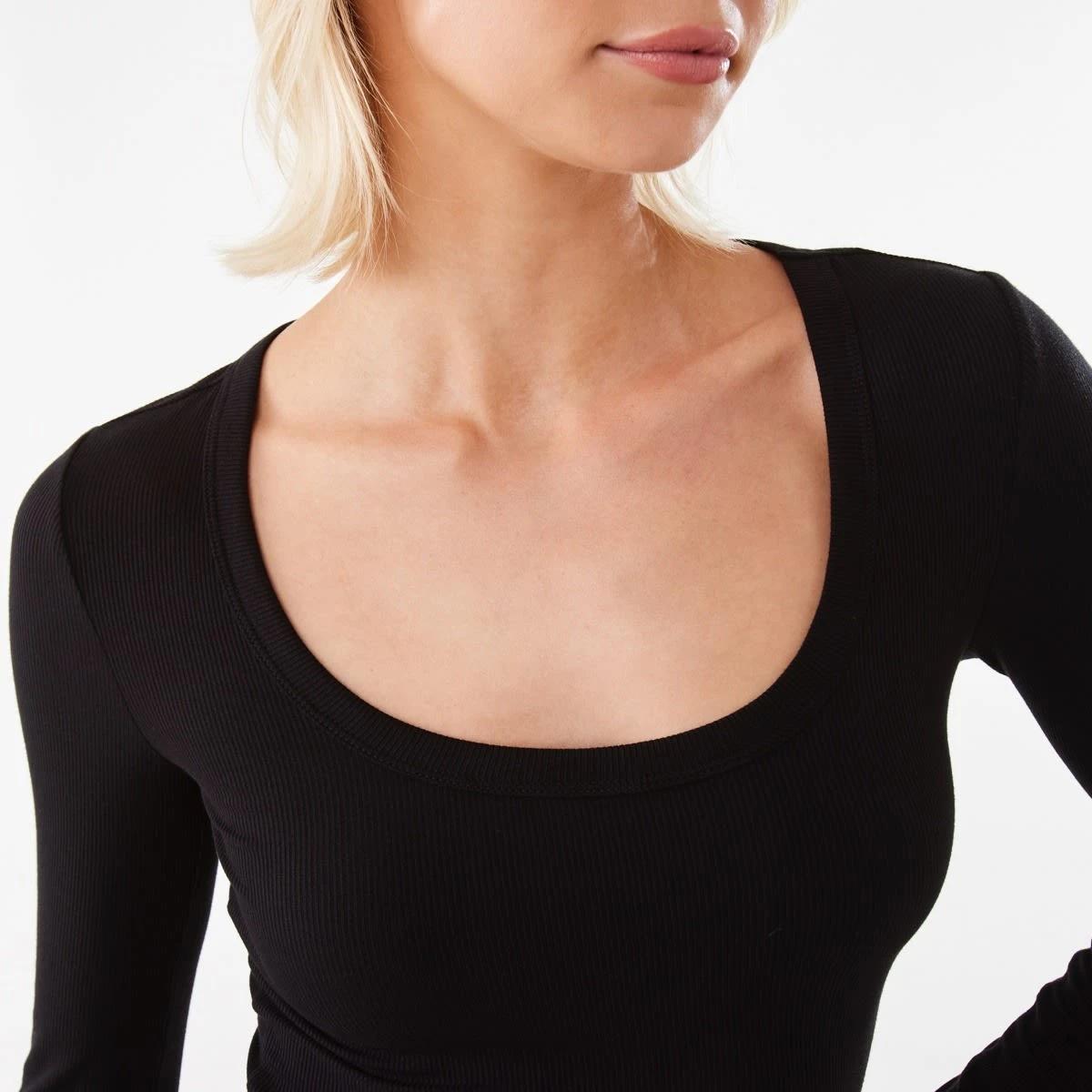 6 Long Sleeve Rib Scoop T-shirt Black, 6 of 8