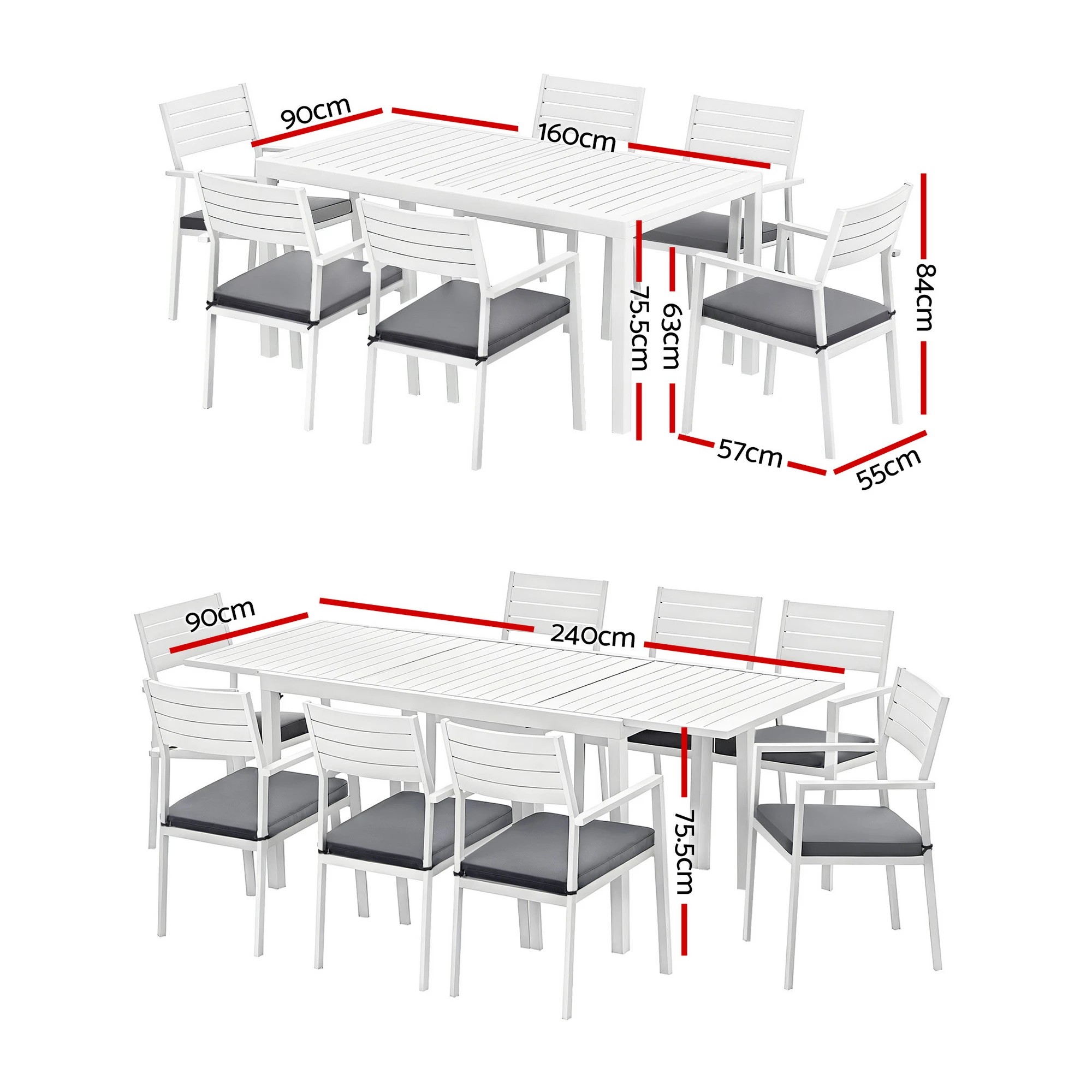 2 Gardeon Outdoor Dining Set 9PCS Aluminum Extendable Table Chairs Patio - White, 2 of 2