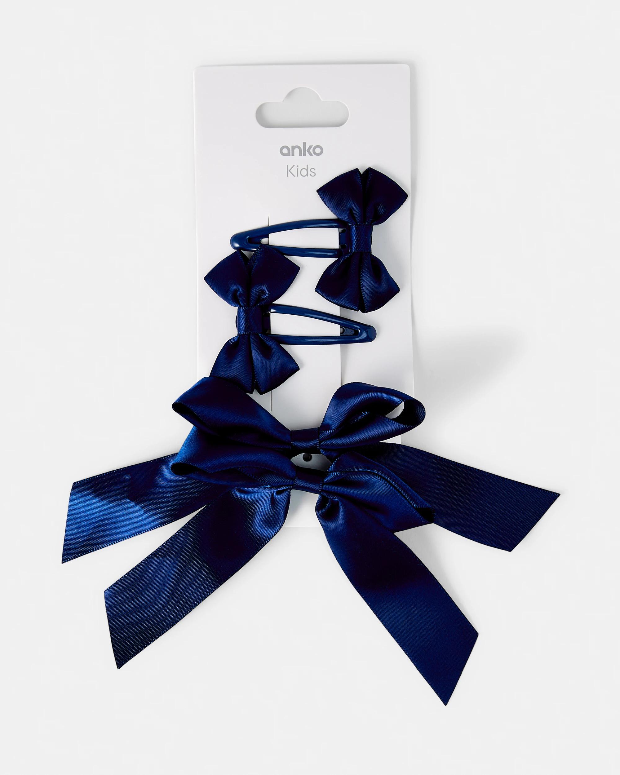 5 4 Pack School Bow Hair Elastics and Clips Set Nvy Sphire, 5 of 5