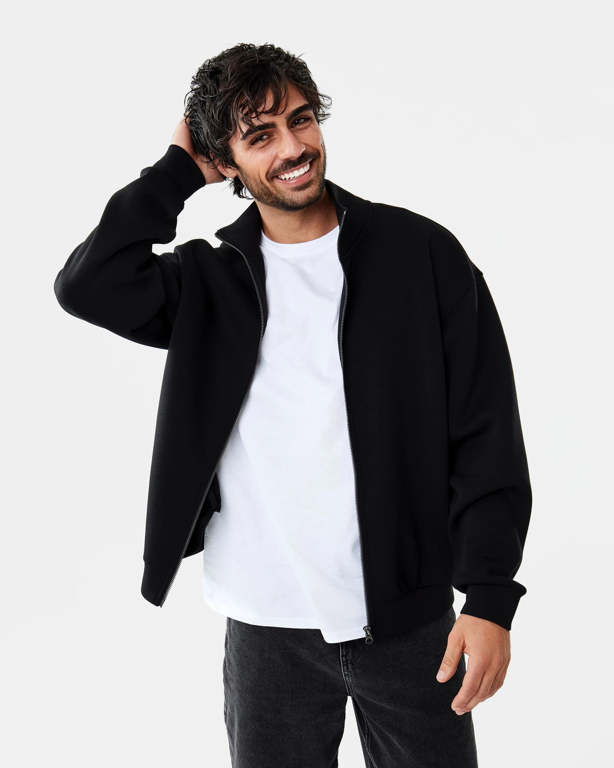1 Scuba Funnel Neck Zip Through Sweatshirt Black, 1 of 10
