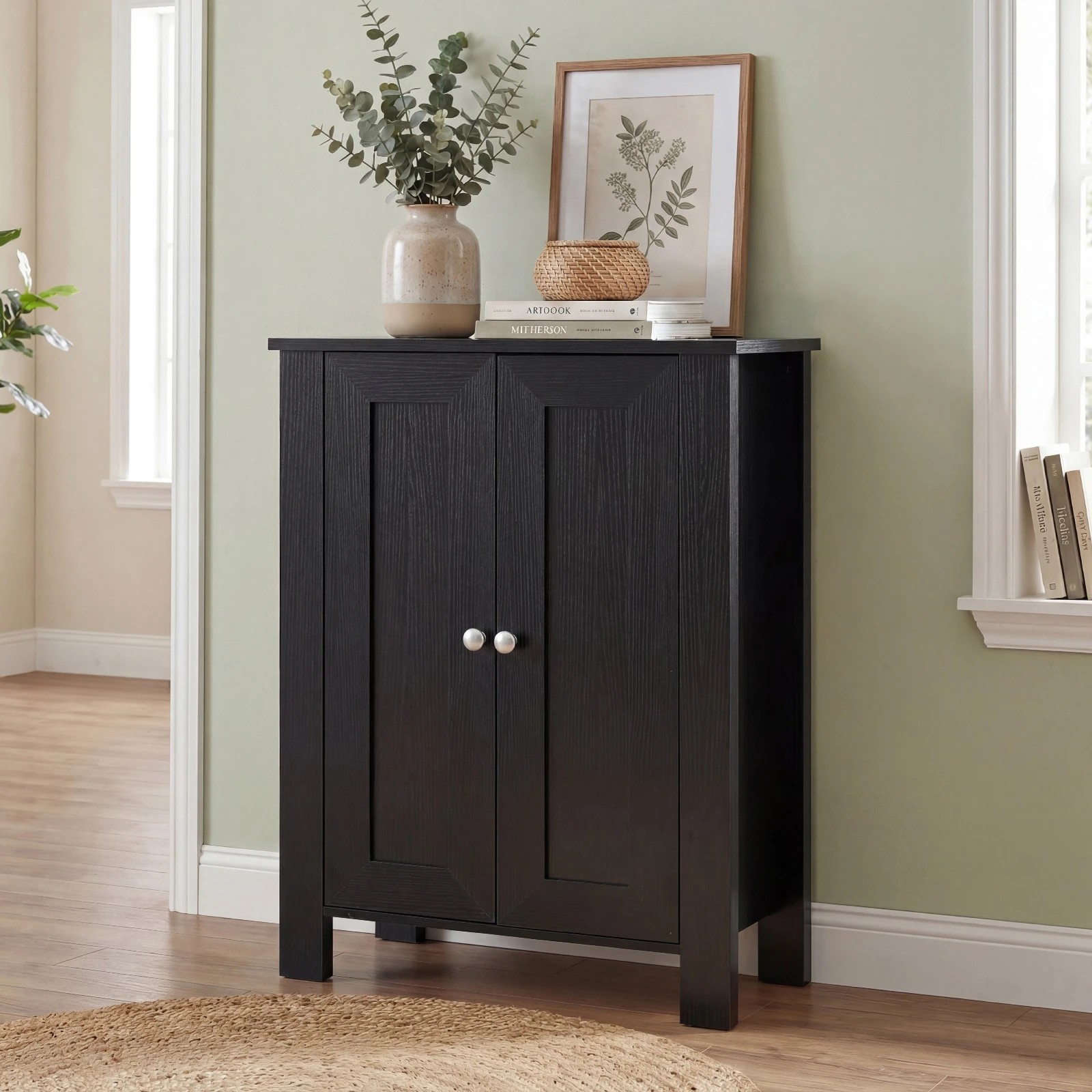 4 Costway 2-Door Bathroom Cabinet Wood Storage Organizer w/Adjustable Shelves, 4 of 8