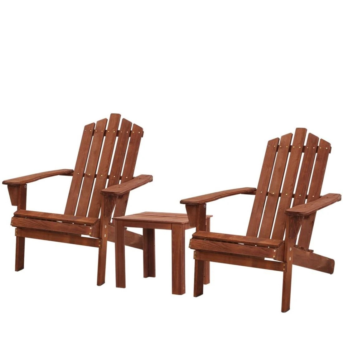 1 Gardeon 3PC Adirondack Outdoor Table and Chairs Wooden Beach Chai - Brown, 1 of 6