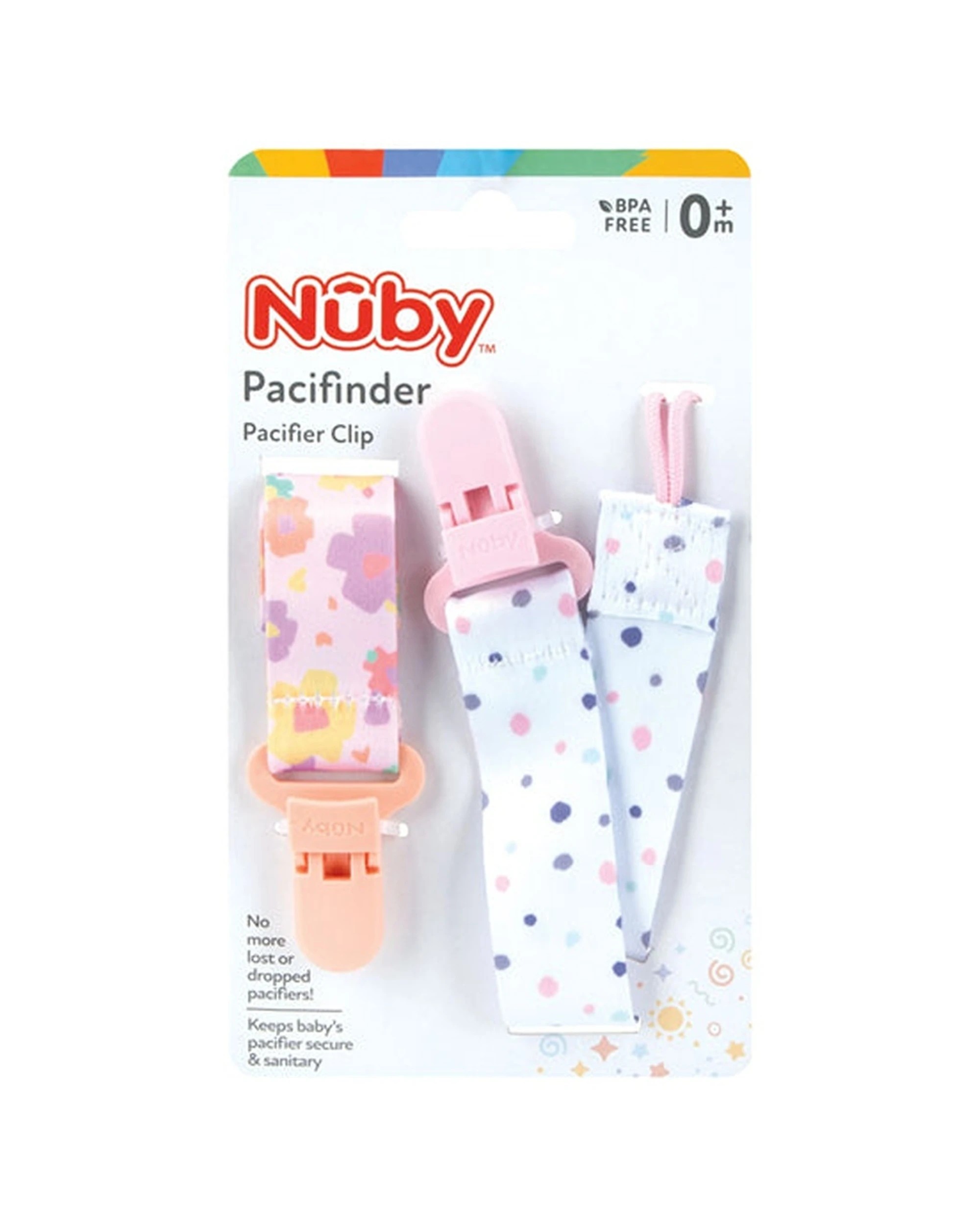 1 Nuby 2pc Printed Fabric Pacifinder Baby Pacifier Clips - Multi, 1 of 2
