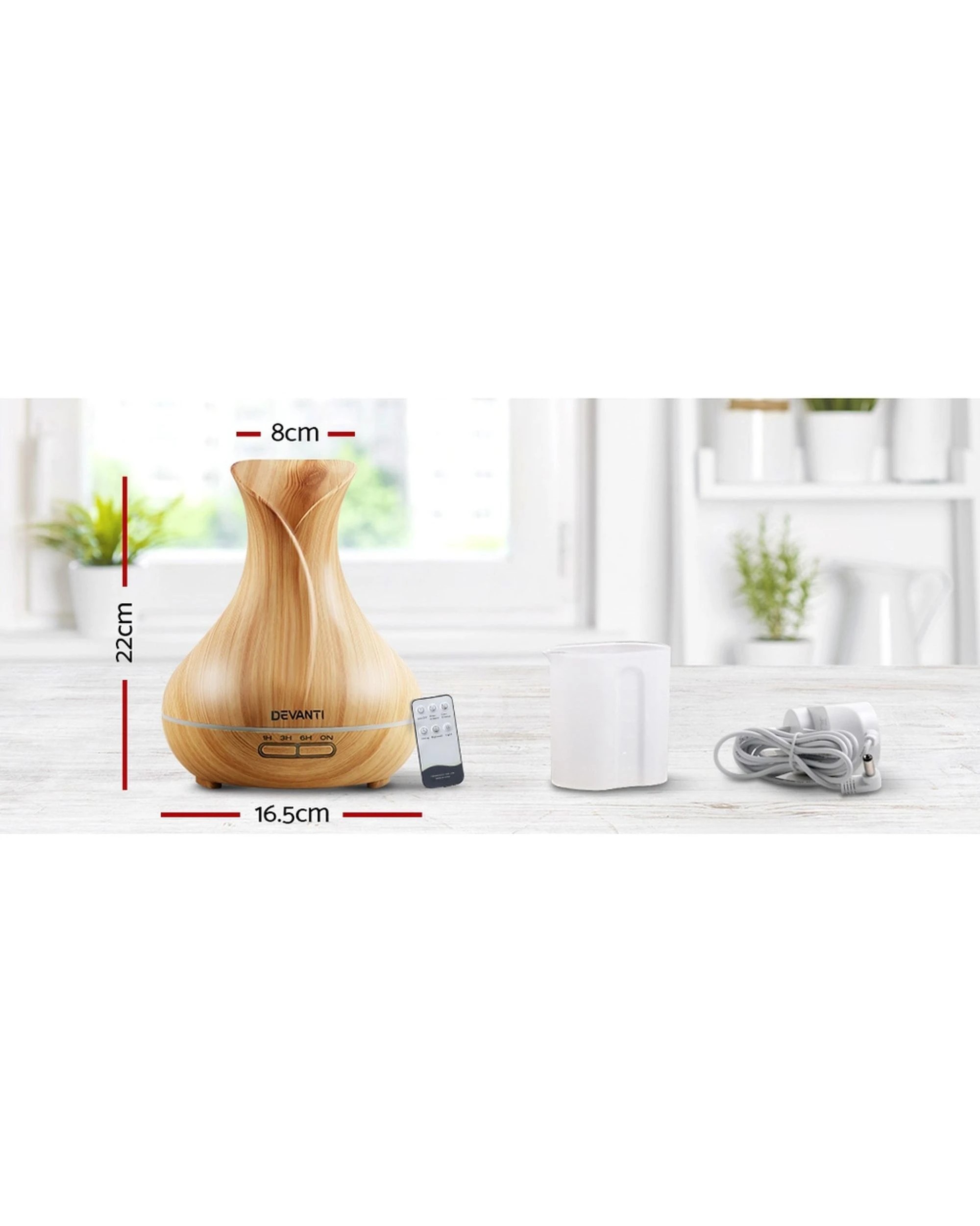 2 Devanti Aroma Diffuser Aromatherapy Light Wood 400ml Essential Oil Humidifier Quiet Timer Auto Shut Off Relaxing - Brown, 2 of 8
