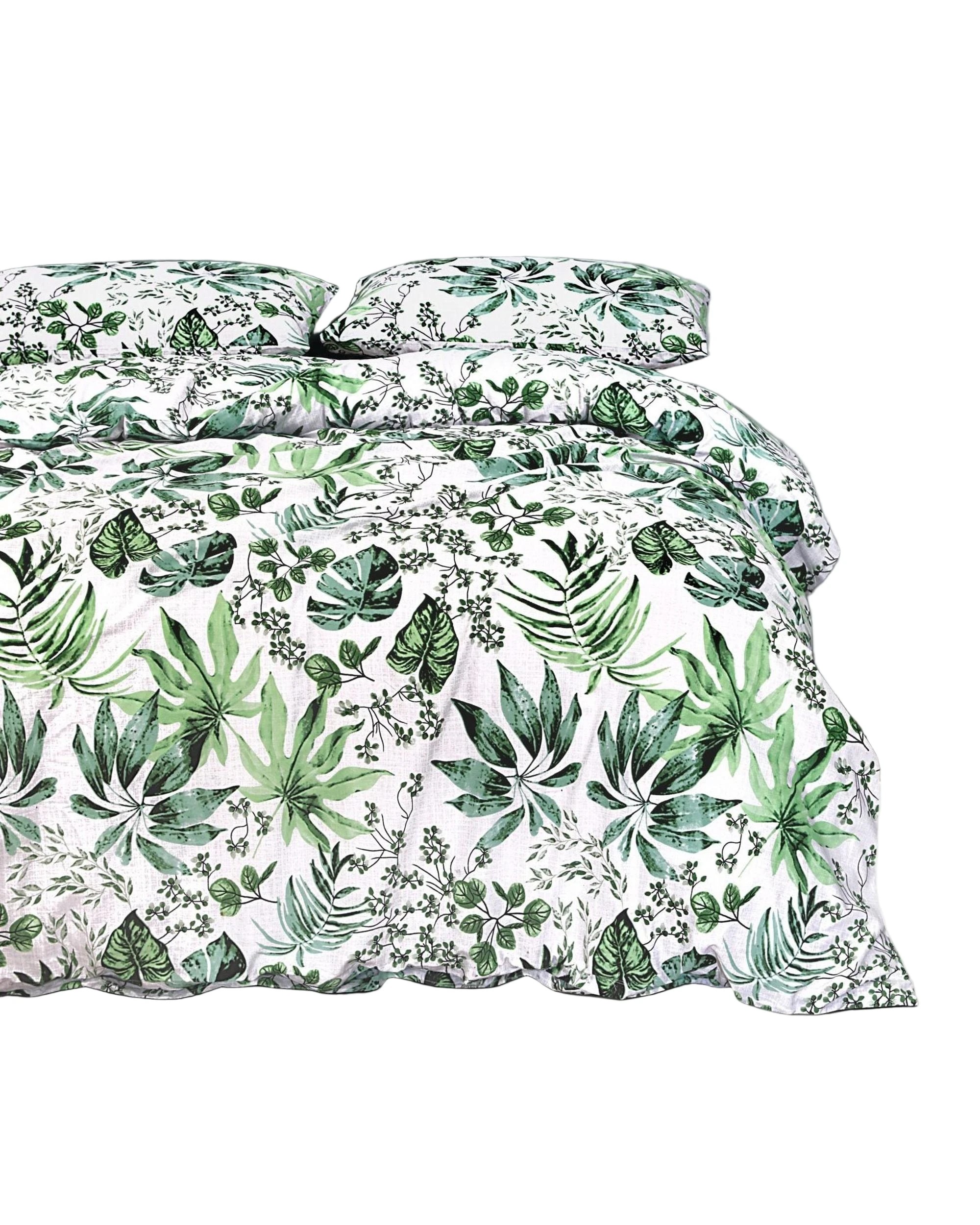 1 Amsons Groove 100% Cotton Quilt Cover Set, Super King 240 x 270 cm, Leaf Print - White, 1 of 2