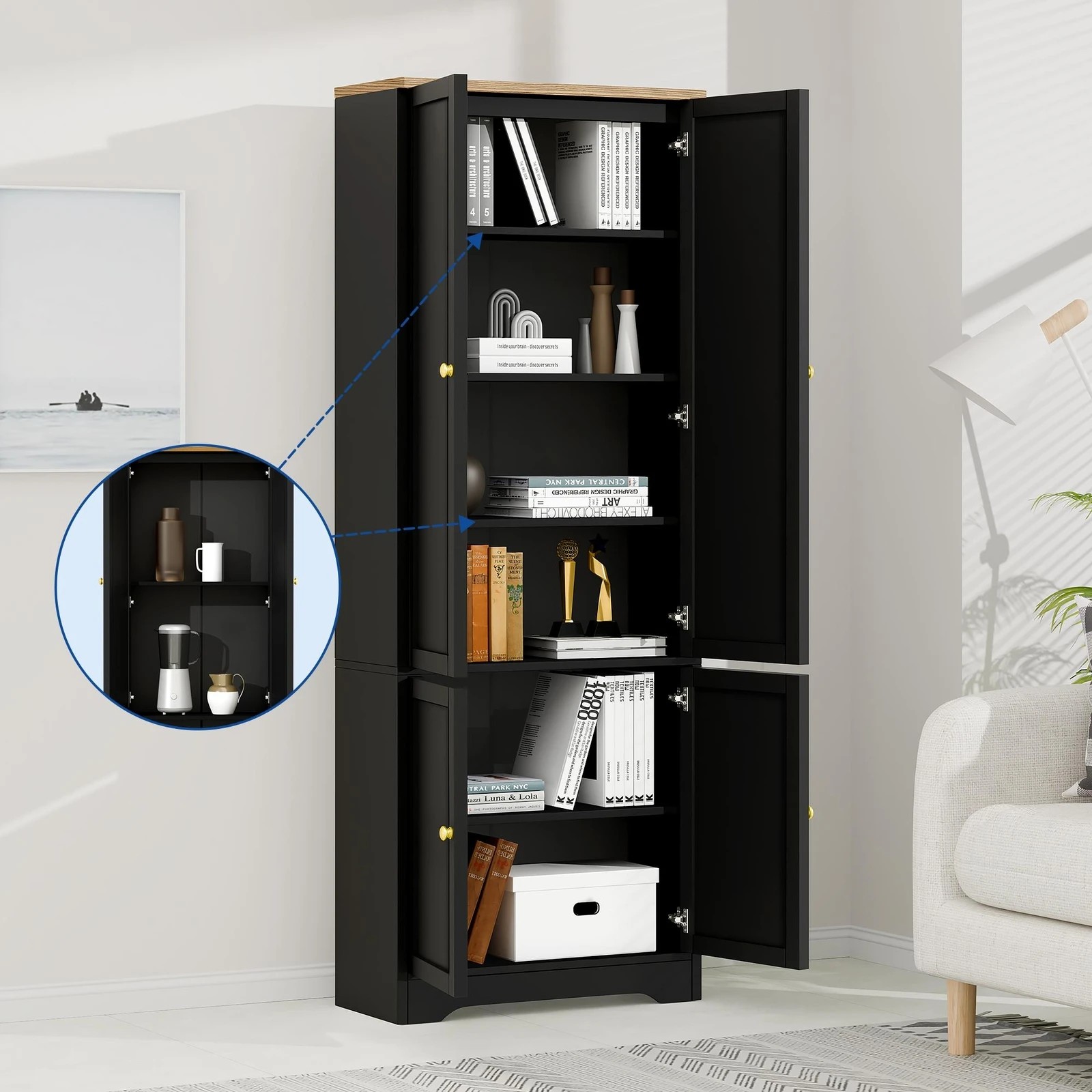 3 Alfordson 2x Buffet Sideboard Storage Cabinet Cupboard Kitchen Hallway Wardrobe - Black, 3 of 9