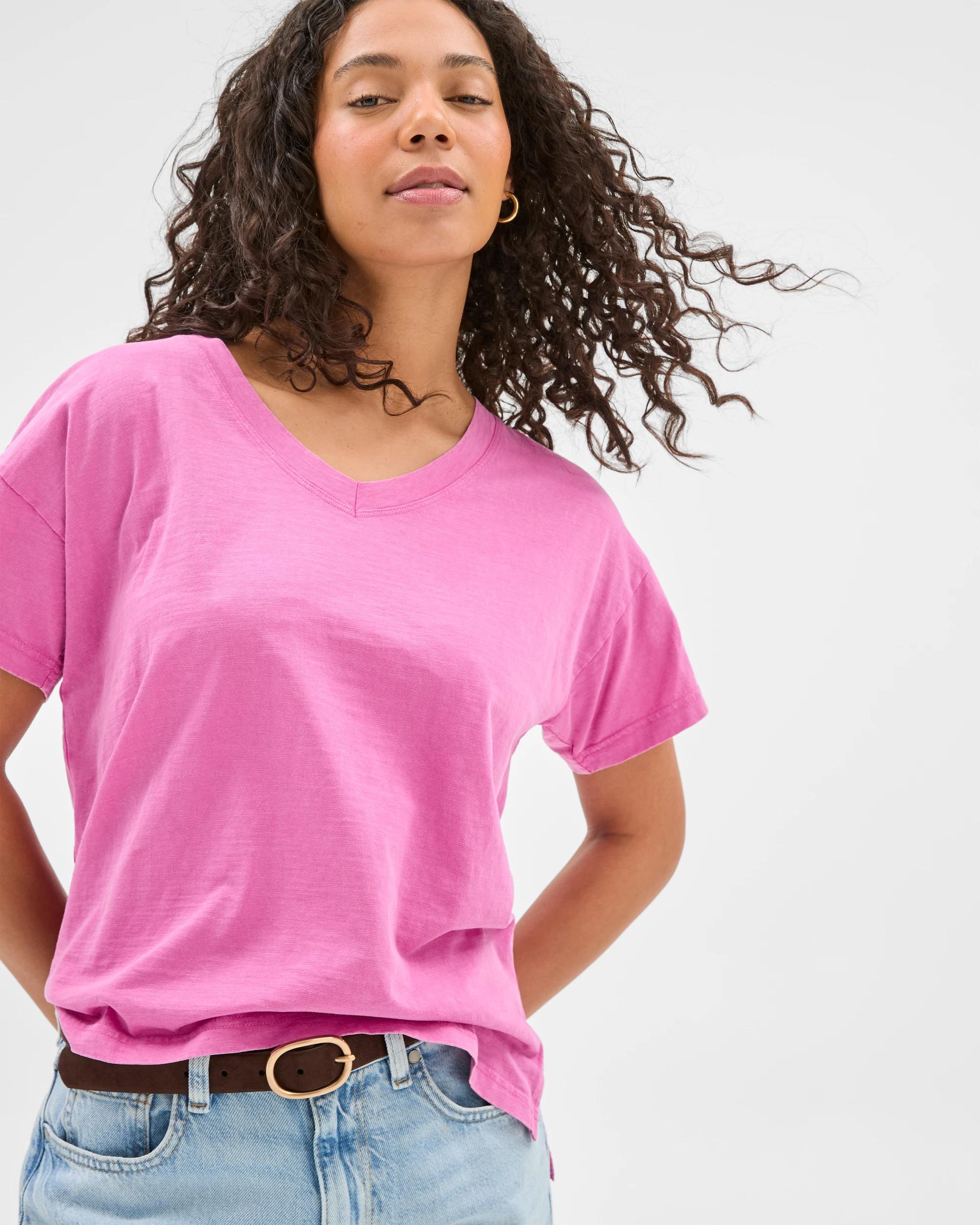 1 Target Australian Cotton Relaxed Slub V-neck T-shirt LOTUS PINK, 1 of 6