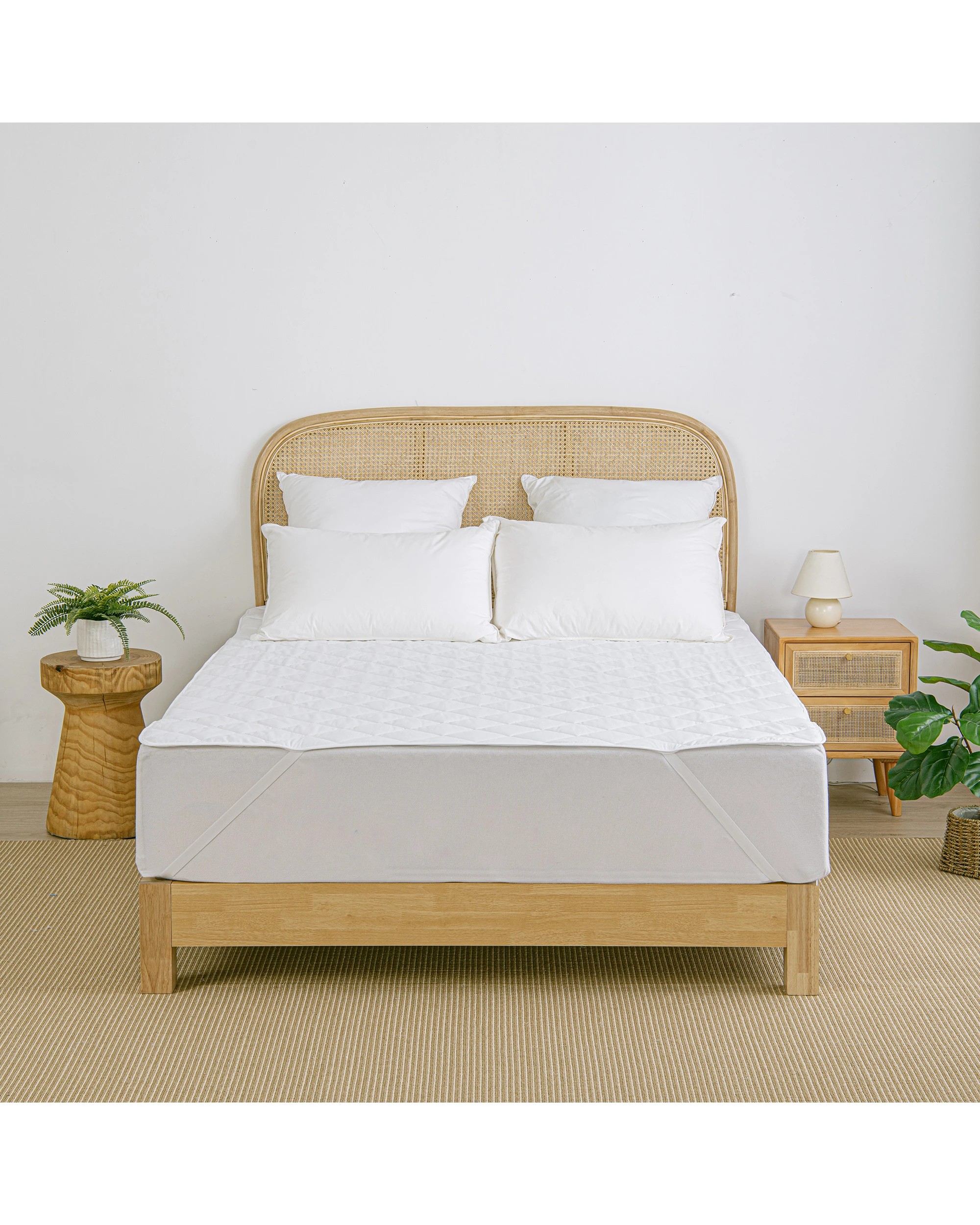 5 ESSN Commercial Cotton Cover Quilted Mattress Protector with Corner Straps - Single Bed - White, 5 of 5