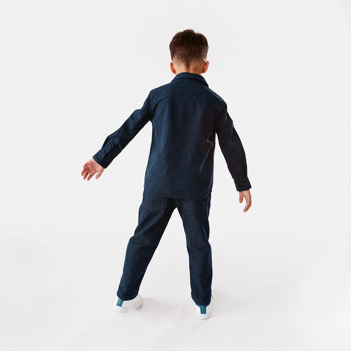 8 Long Sleeve Linen Shirt Dress Navy, 8 of 10