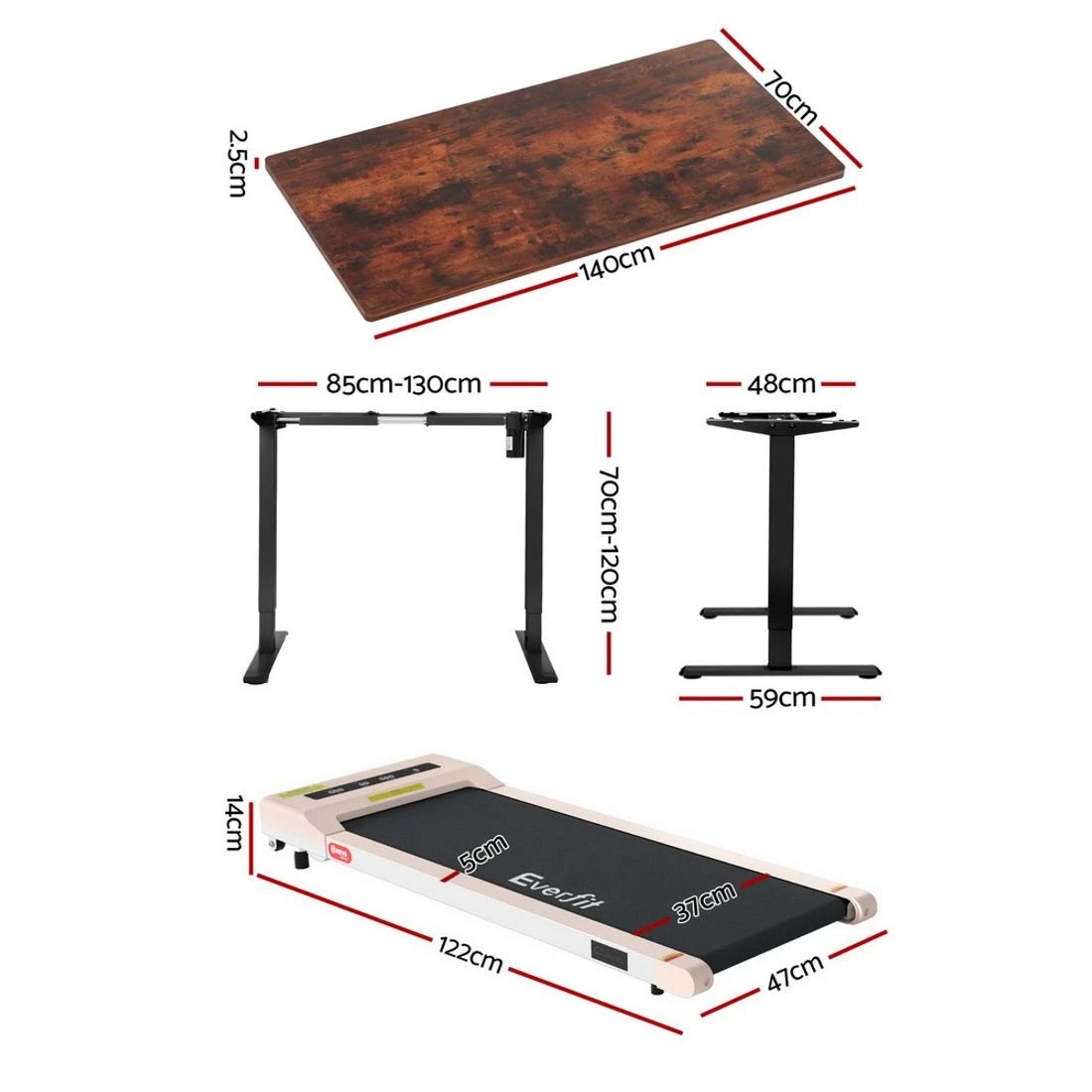 2 Artiss 360mm Treadmill Electric Walking Pad with 140cm Automatic Standing Desk - Multi, 2 of 6