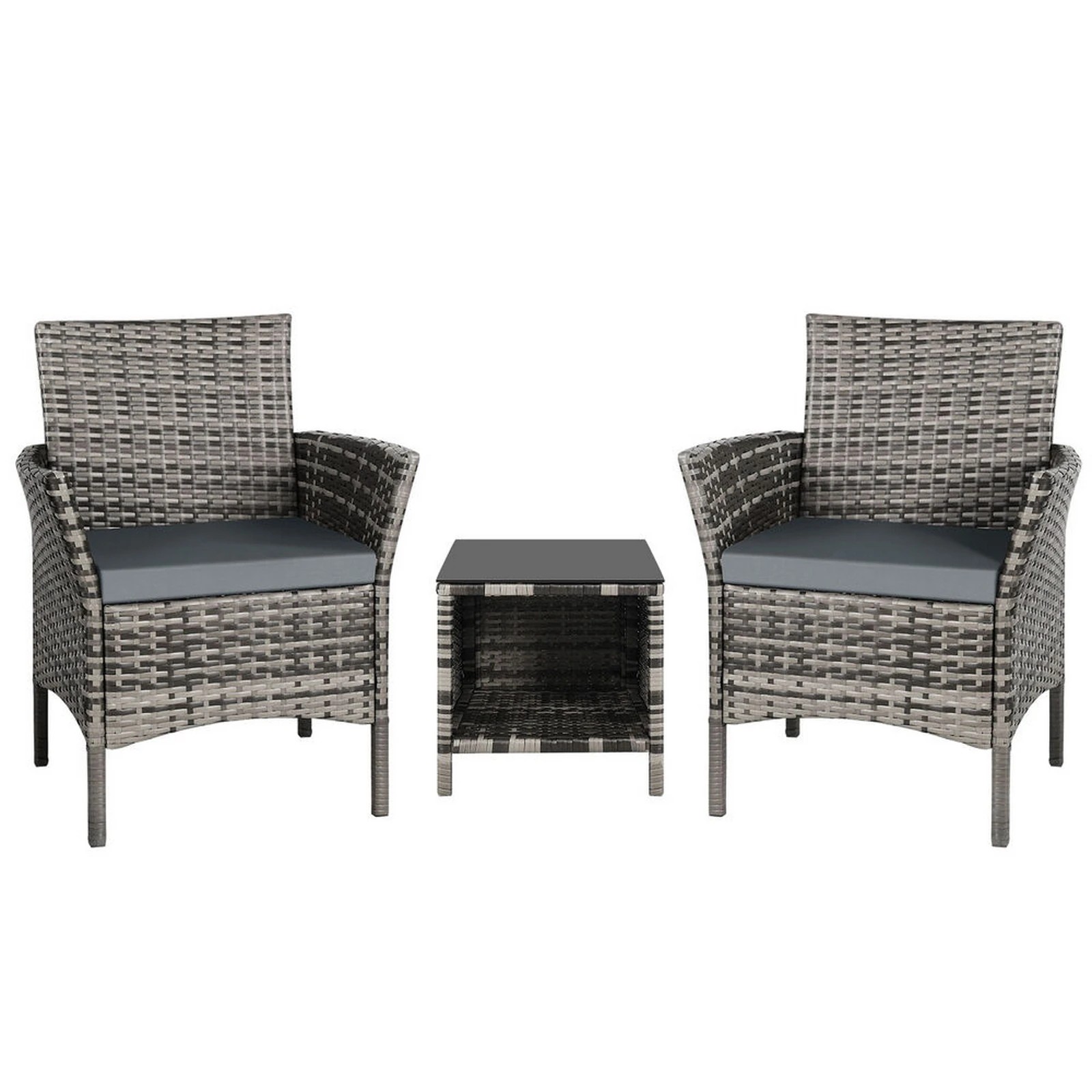 1 Alfordson Outdoor Furniture 3PCS Wicker Bistro Set Patio Chairs Table - Mixed Grey, 1 of 10