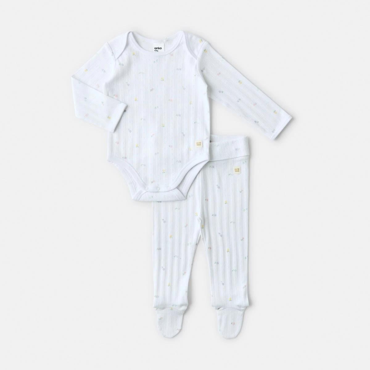 1 2 Piece Long Sleeve Newborn Set WHITE FLORAL, 1 of 5