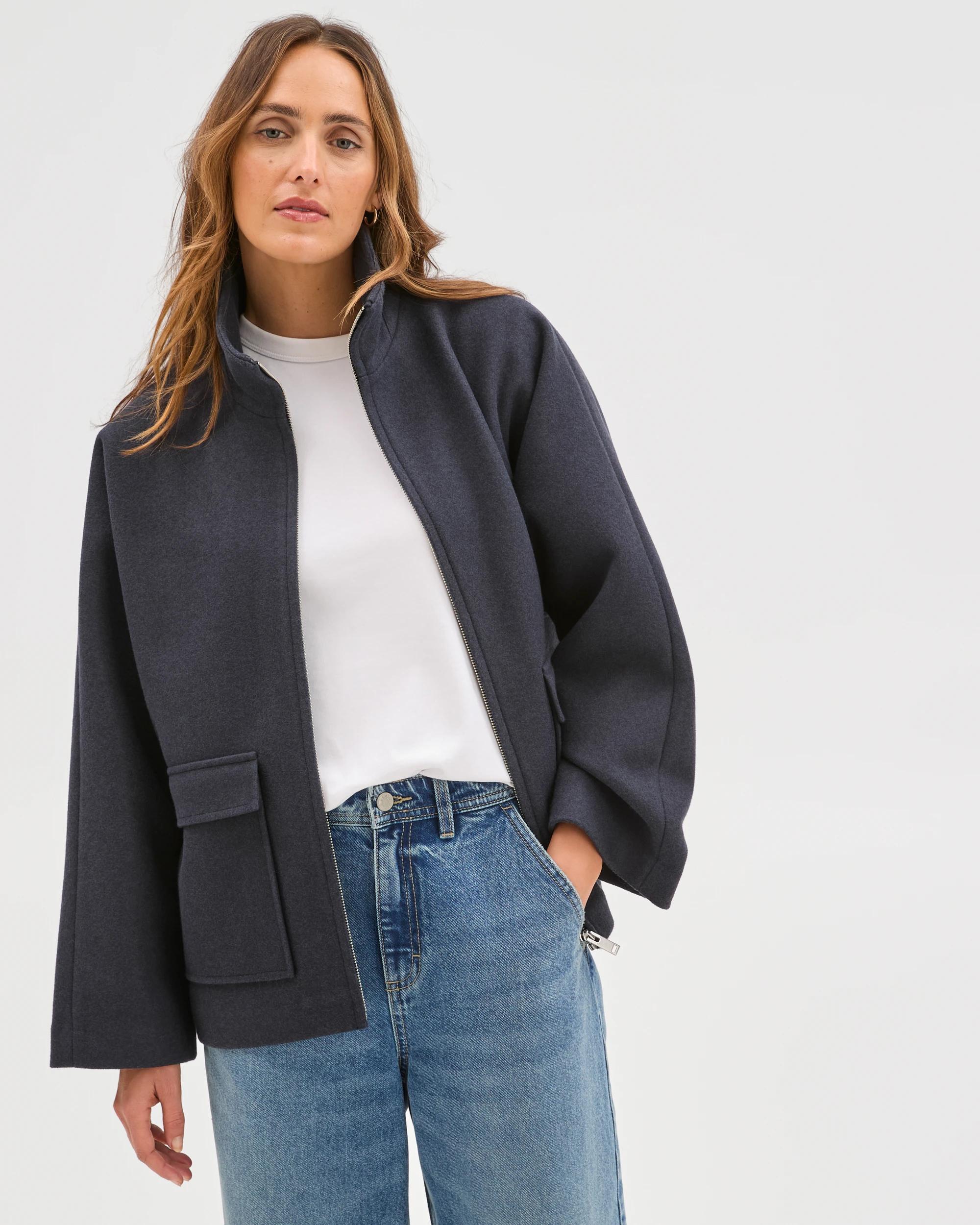 2 Target Woman Brushed Collar Zip Through Jacket NAVY MARLE, 2 of 9