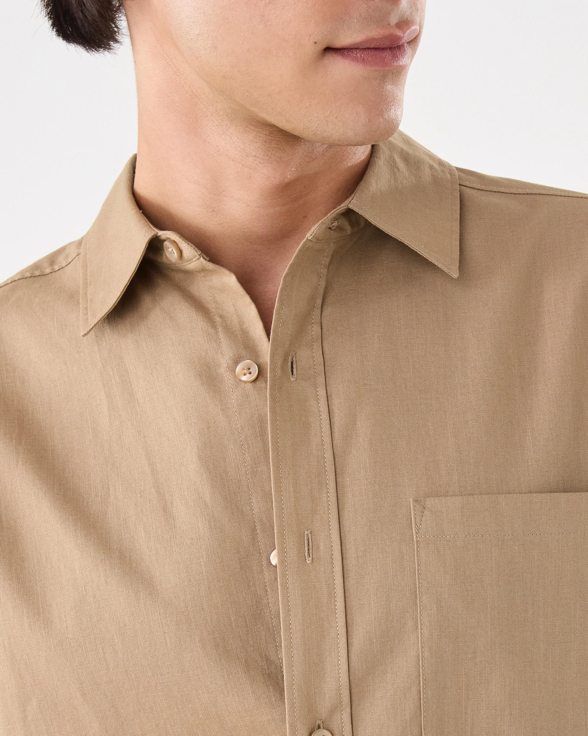 6 Long Sleeve Cotton Linen Shirt UNI BEIGE, 6 of 7