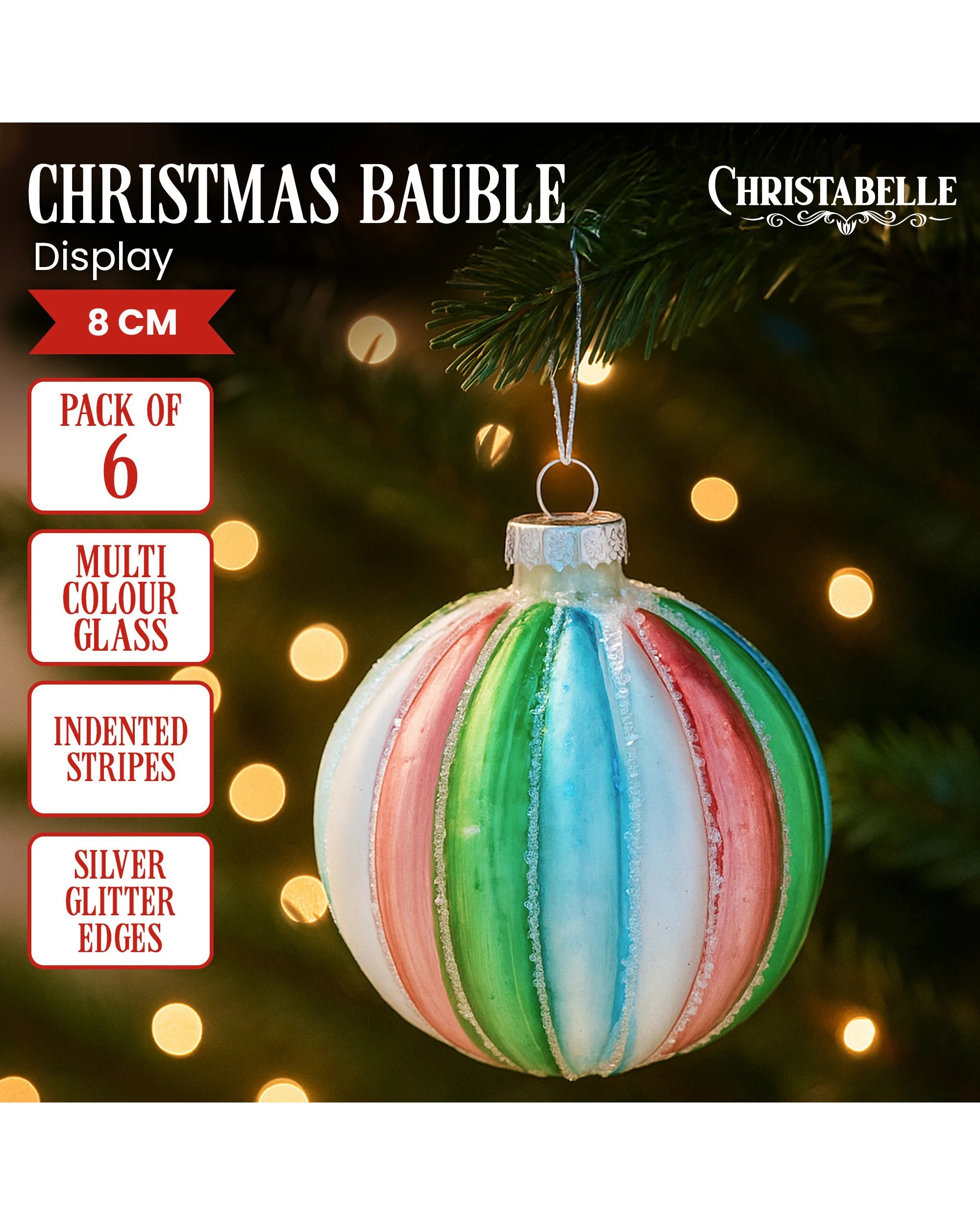 1 Christabelle Multi-Colour Glass Baubles 6Pcs Balls Christmas Tree Decoration Ornament, 1 of 5