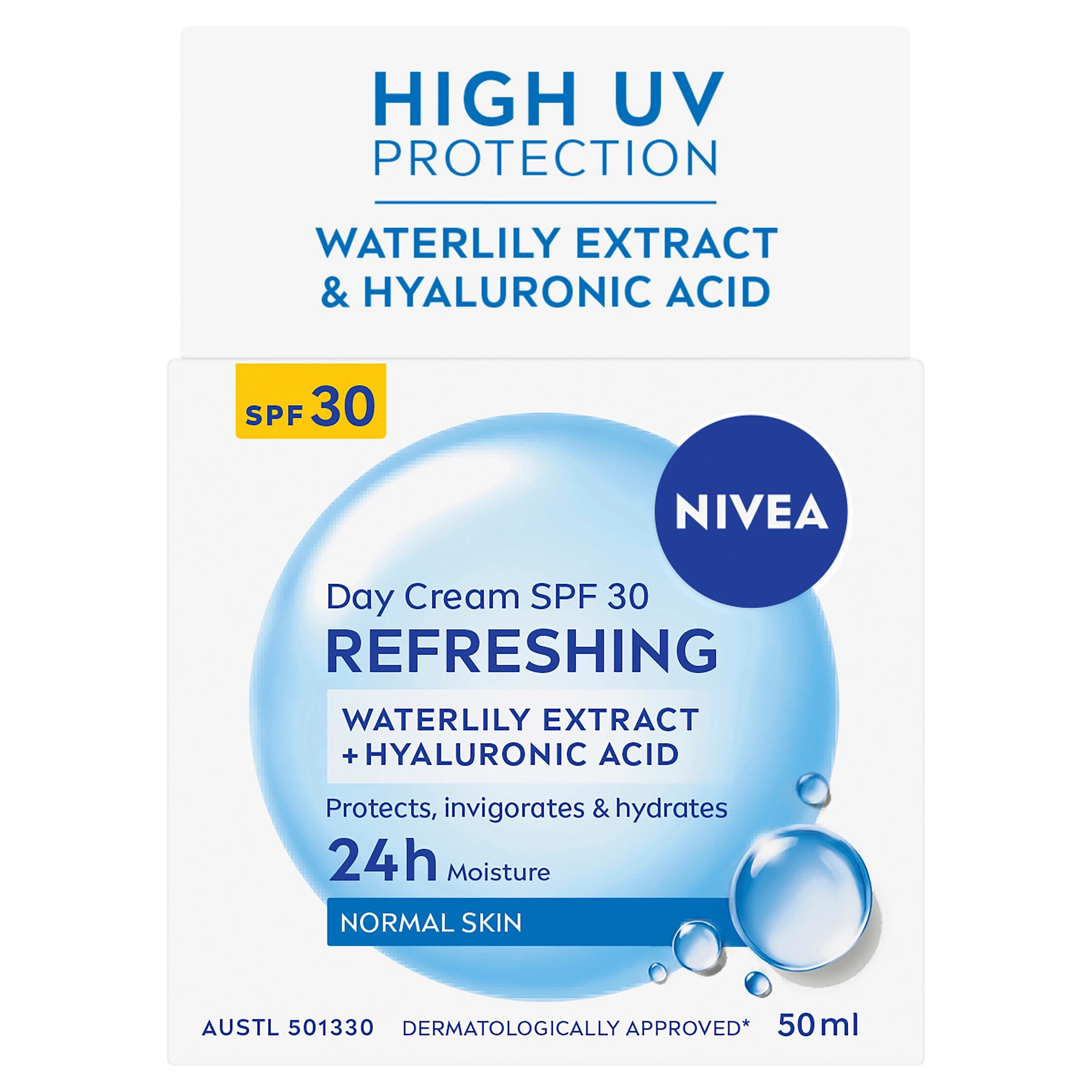 1 NIVEA Refreshing Day Cream SPF30 50ml - Waterlily Extract & Hyaluronic Acid, 1 of 10