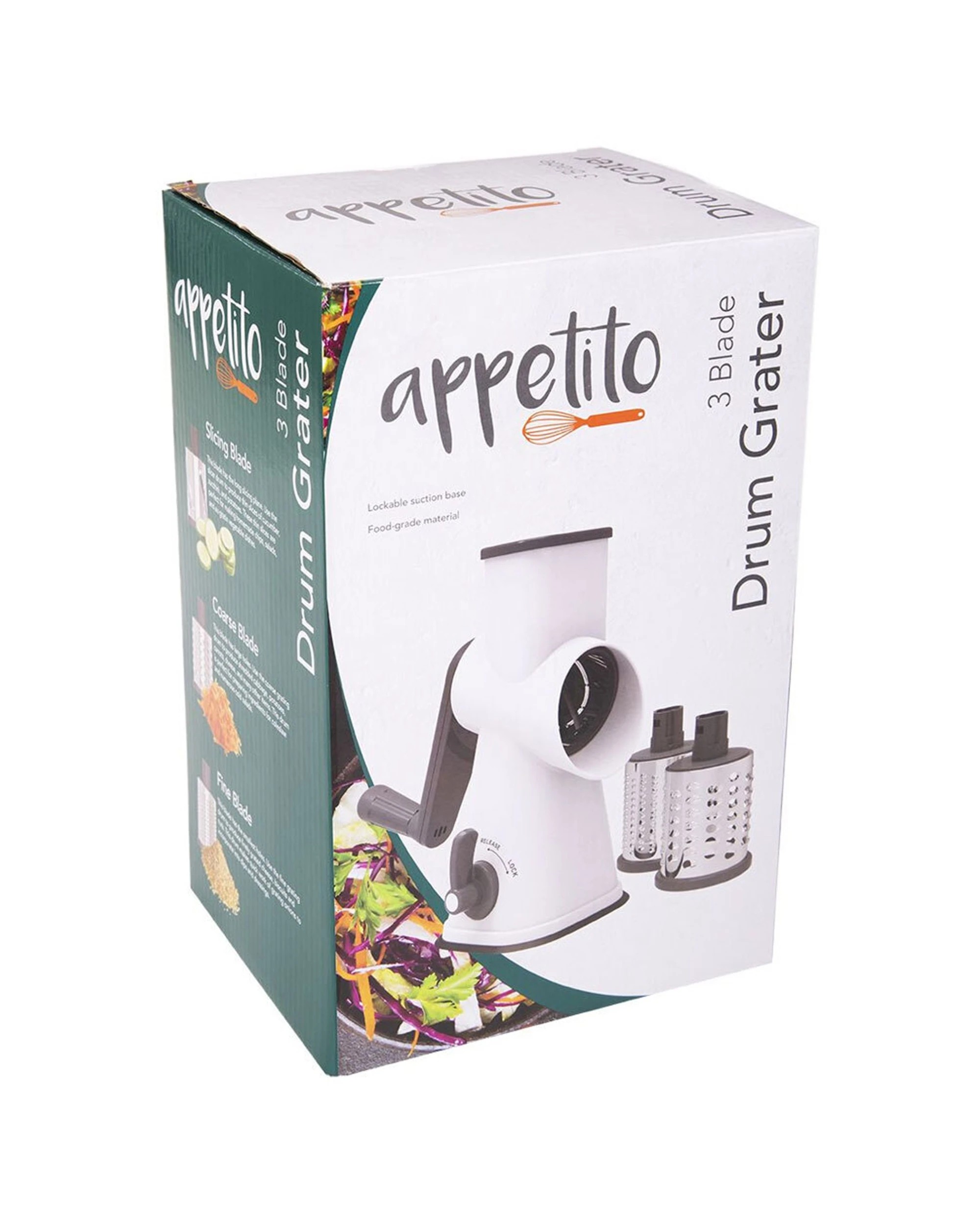 6 Appetito 3 Blade Drum Grater With Lockable Suction Base Kitchen Utensil - White, 6 of 7