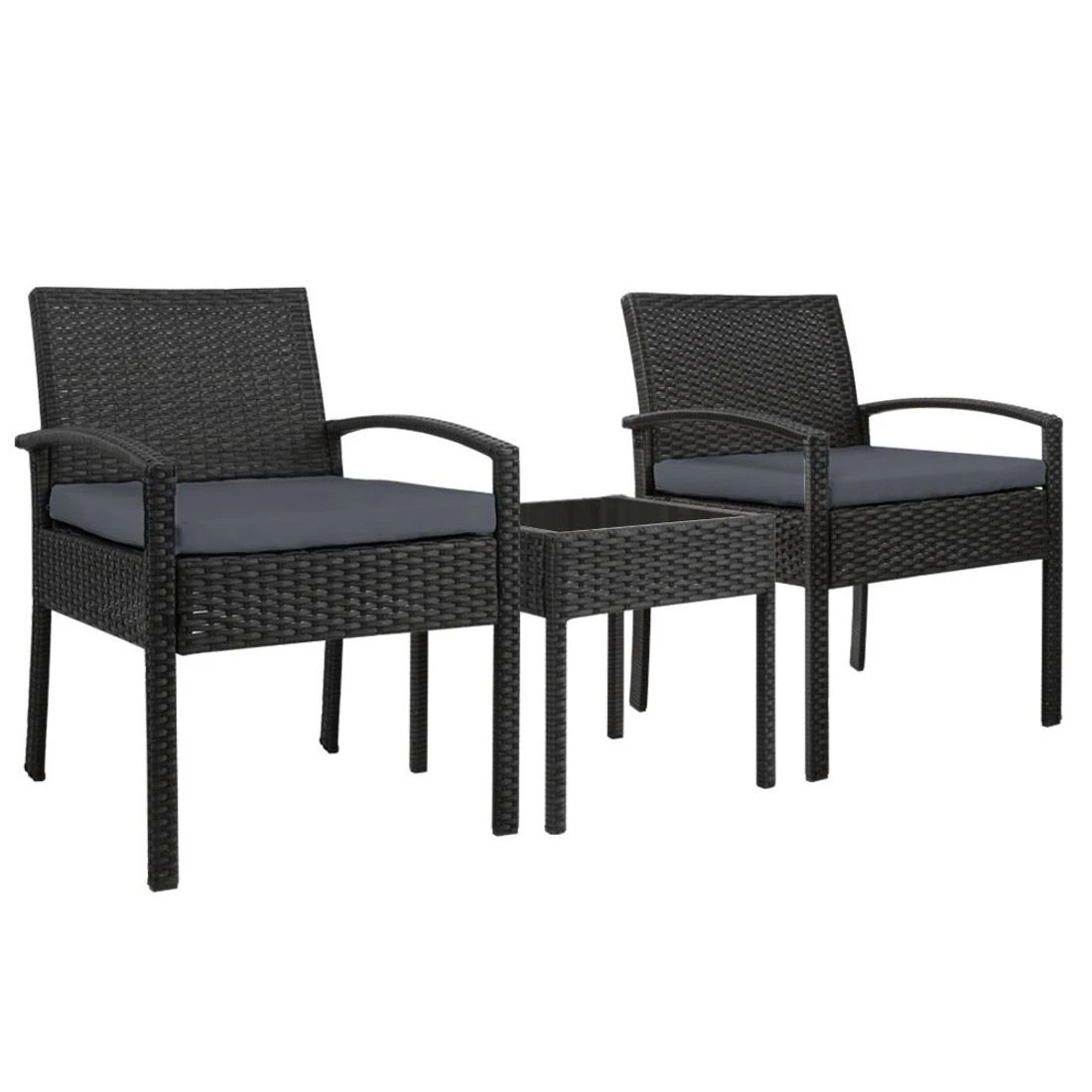 1 Gardeon 3PC Patio Furniture Bistro Set Wicker Outdoor Lounge Setting - Black, 1 of 7