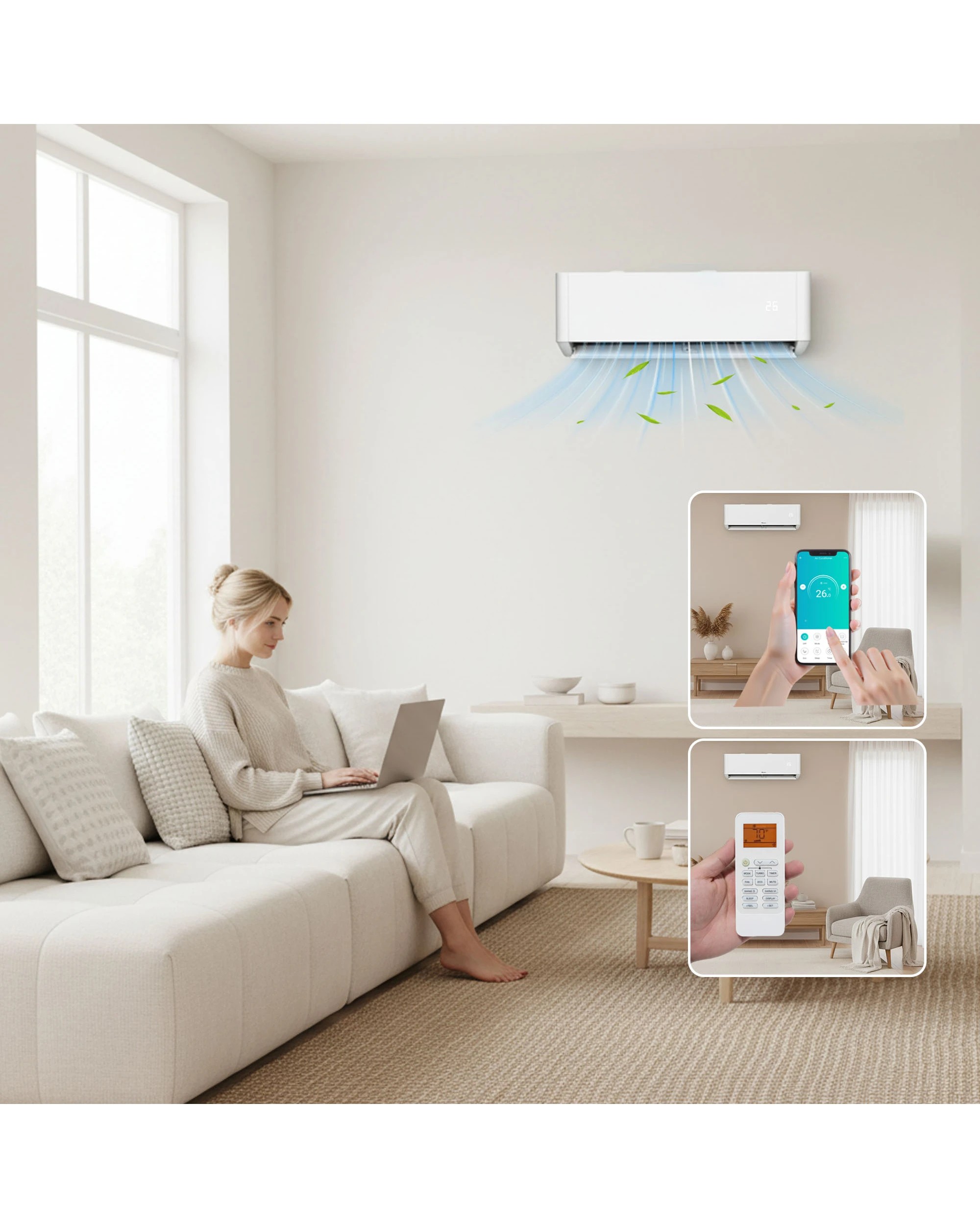 9 Advwin 2.64Kw Inverter Split Air Conditioner Reverse Cycle APP Control - White, 9 of 10