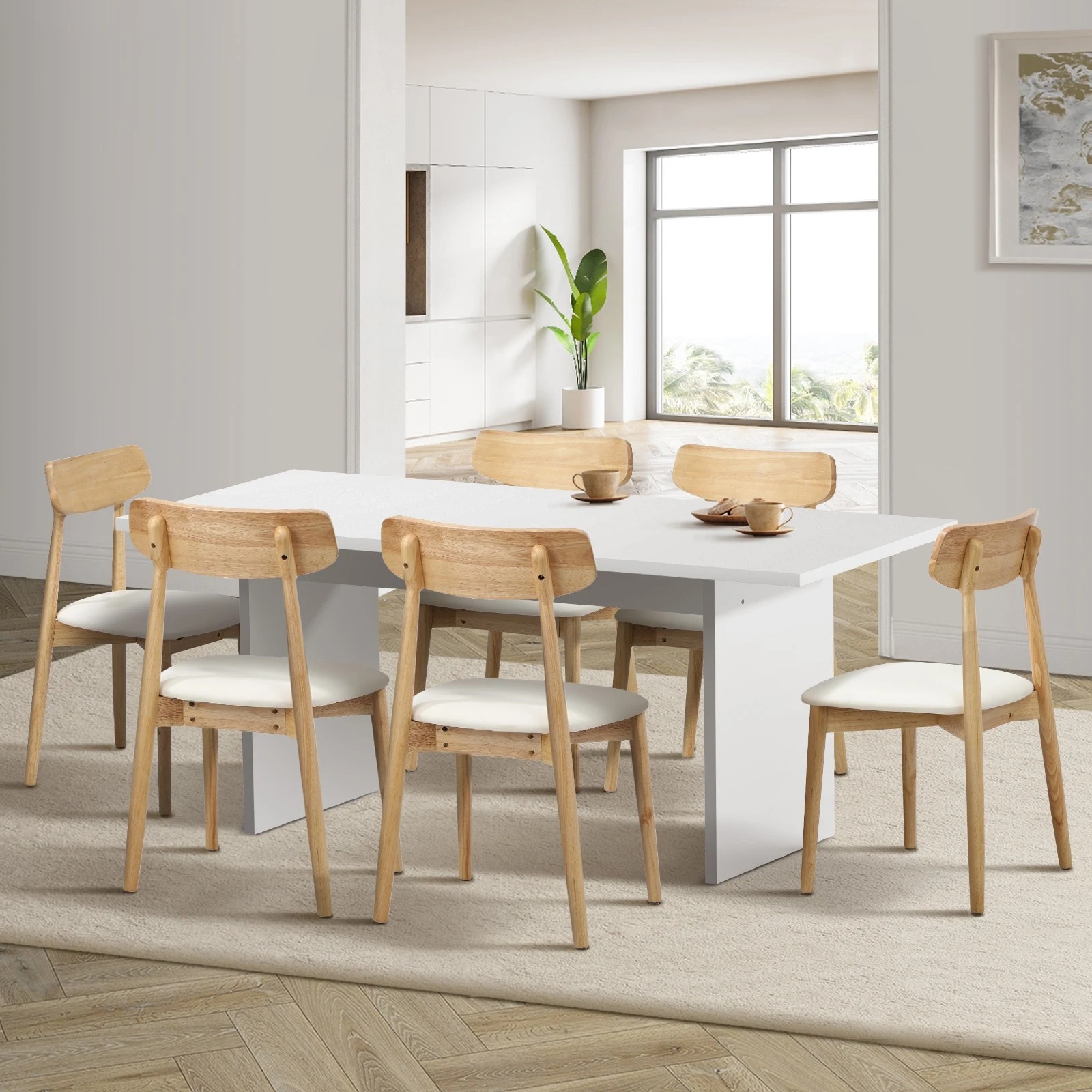 3 Oikiture 6-Seater Dining Table and Chairs Wooden Furniture Set - Multi, 3 of 9