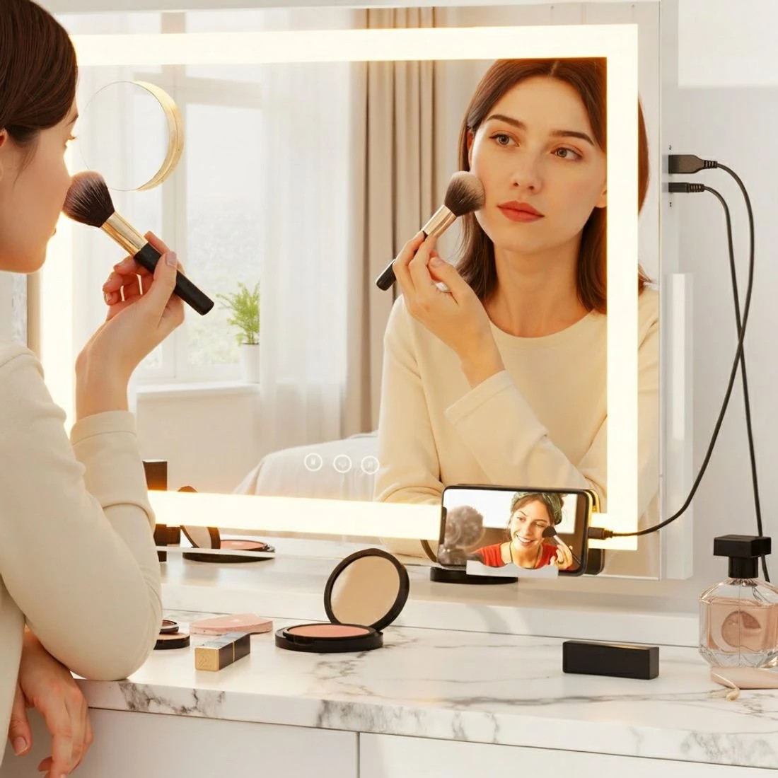 6 Embellir Makeup Mirror 80x58cm 360° Rotatable Vanity Mirror with Lights Bright Light Strip Adjustable - Multi, 6 of 8