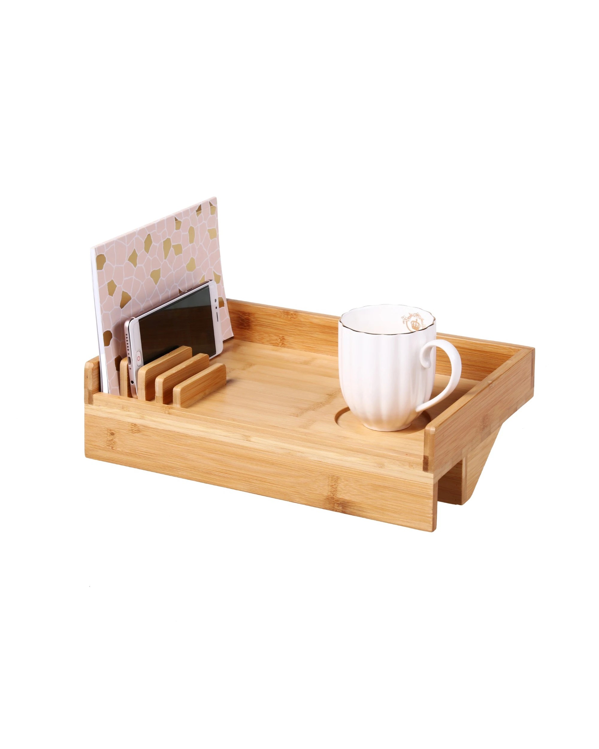 3 Sherwood Home Bamboo Bed Side Shelf Table with Adustable Clamp 35x23x9.3cm - Natural Brown, 3 of 4