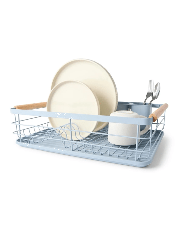 Blue Wooden Handle Dish Rack