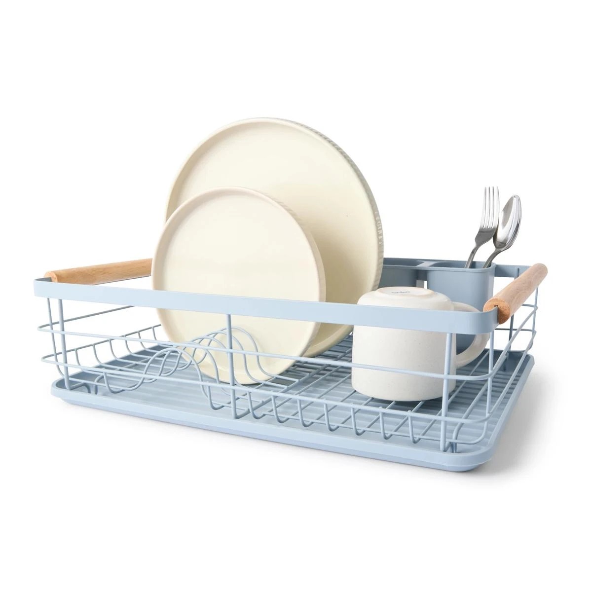 1 Blue Wooden Handle Dish Rack, 1 of 10