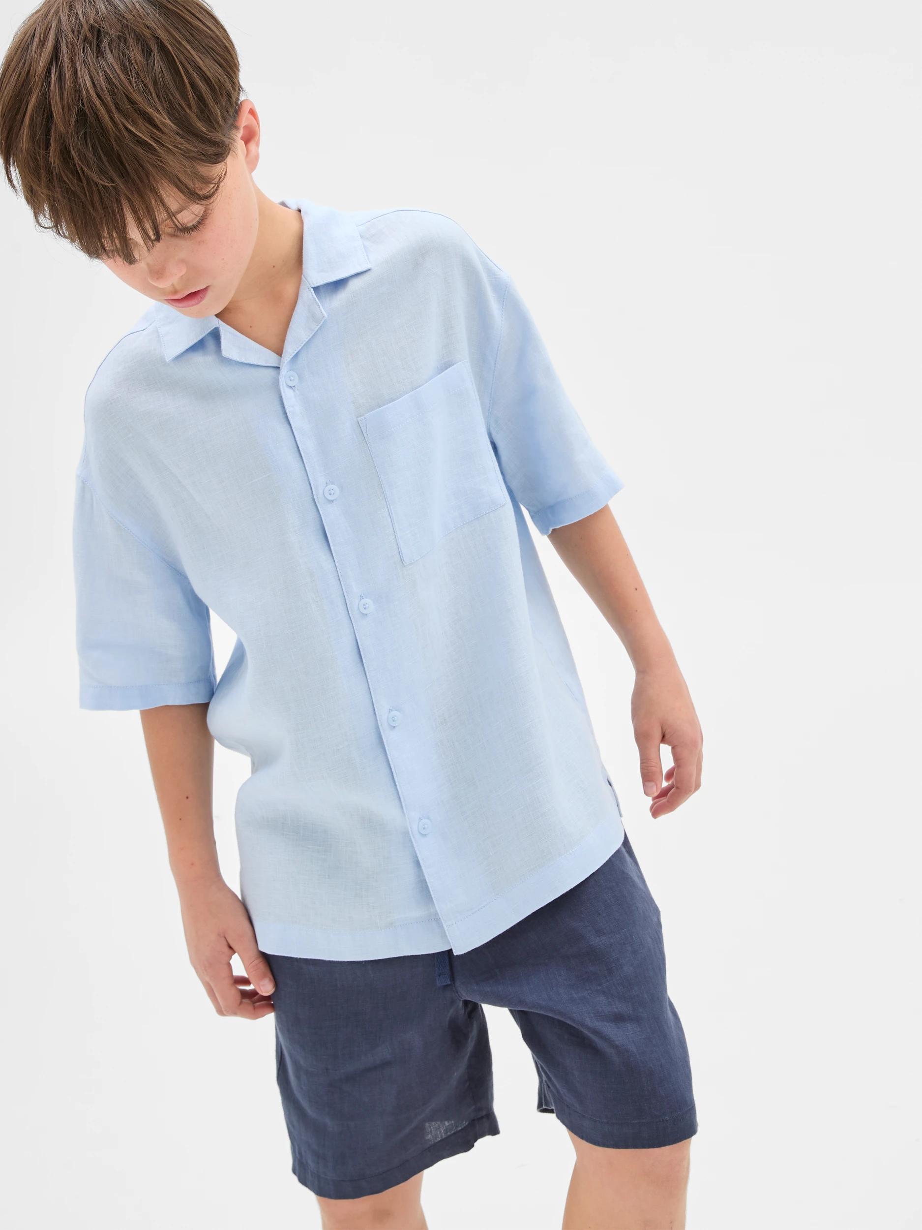 1 Target European Linen Short Sleeve Shirt BLUE, 1 of 6