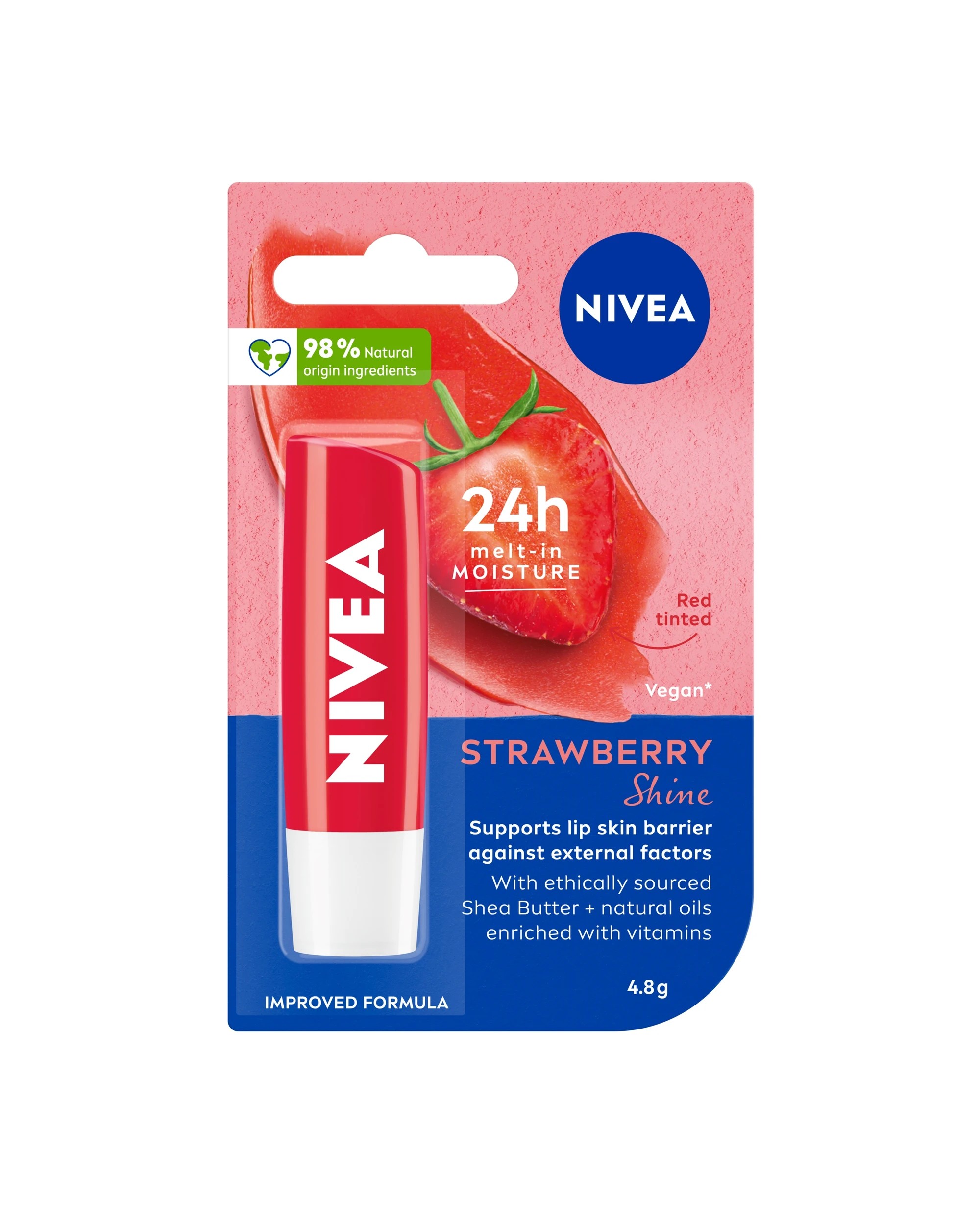 1 Nivea 24H Melt-in Moisture Caring Lip Balm 4.8g - Strawberry, 1 of 9
