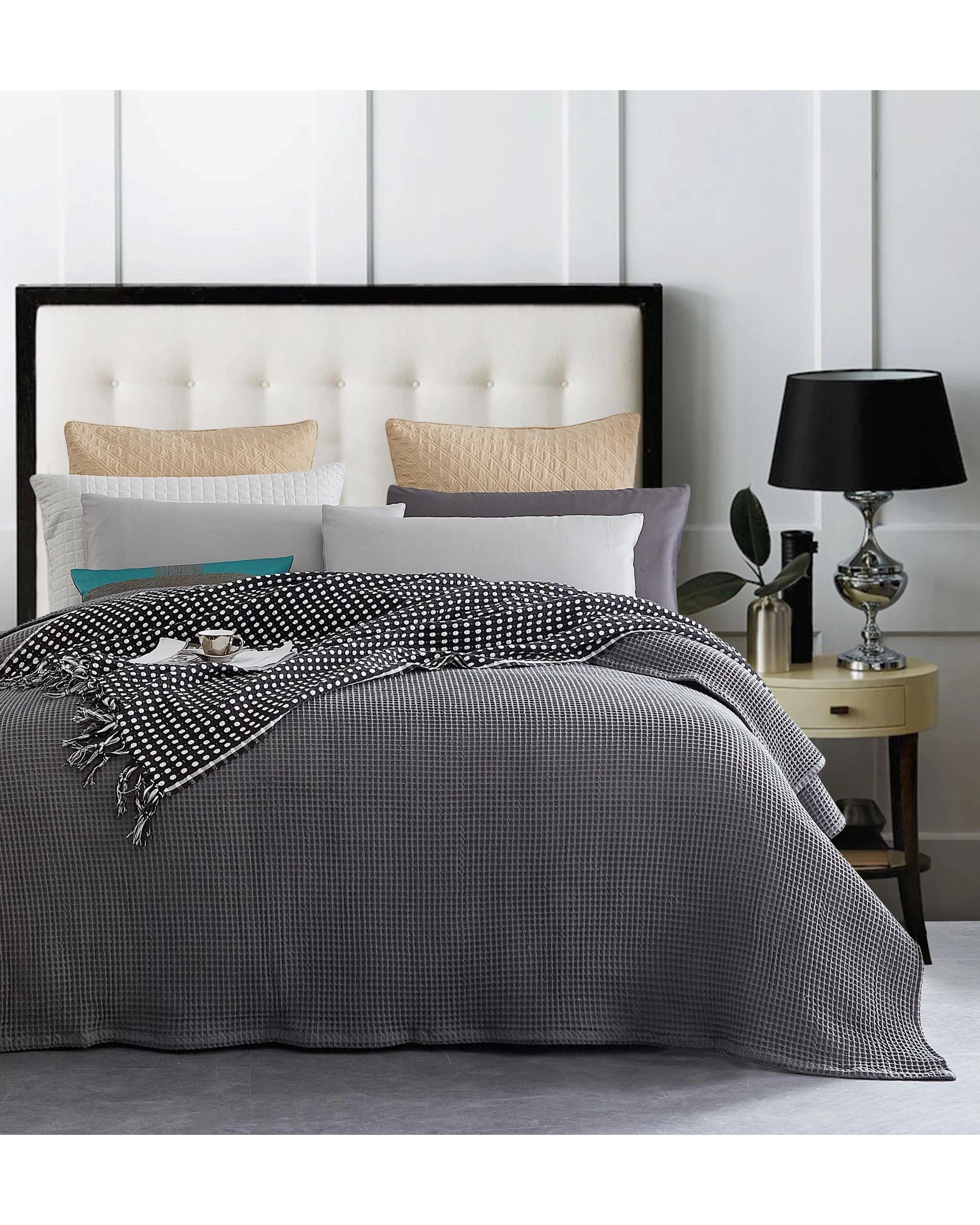 2 Cotton More 100% Cotton Large Chunky Waffle Blanket 350gsm King Dark - Grey, 2 of 5