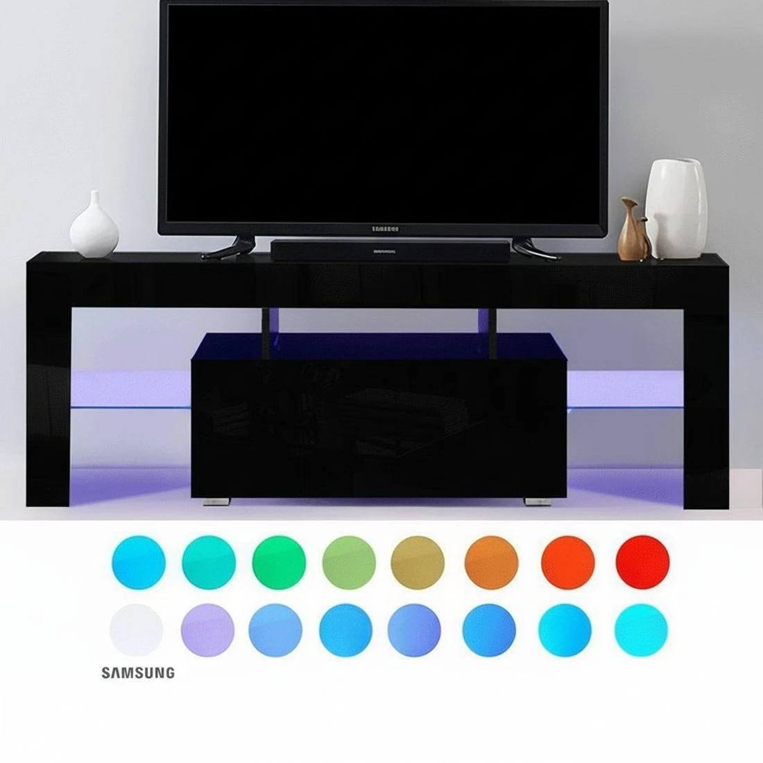 6 Artiss Entertainment Unit TV Cabinet LED 130cm - Black, 6 of 8