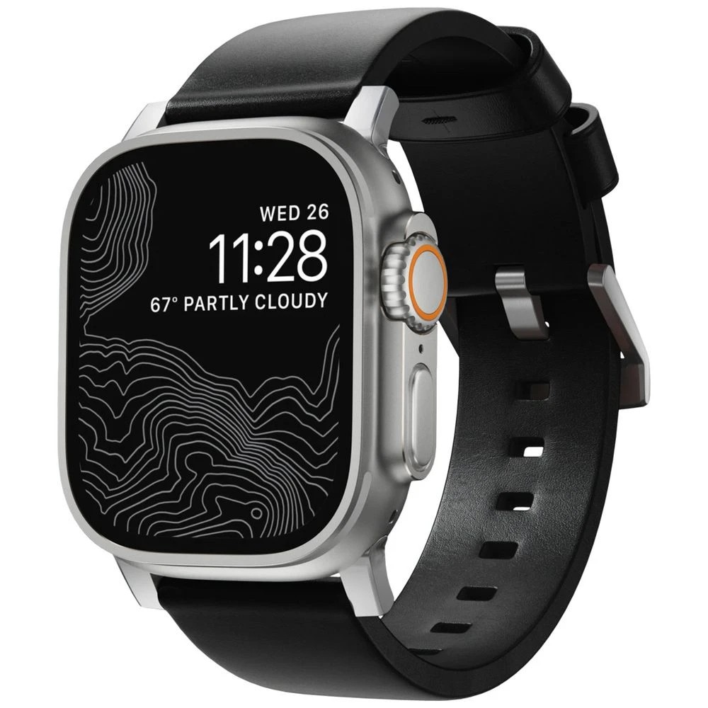 1 Nomad Apple Watch Band Leather 44-46mm Black Silver, 1 of 5