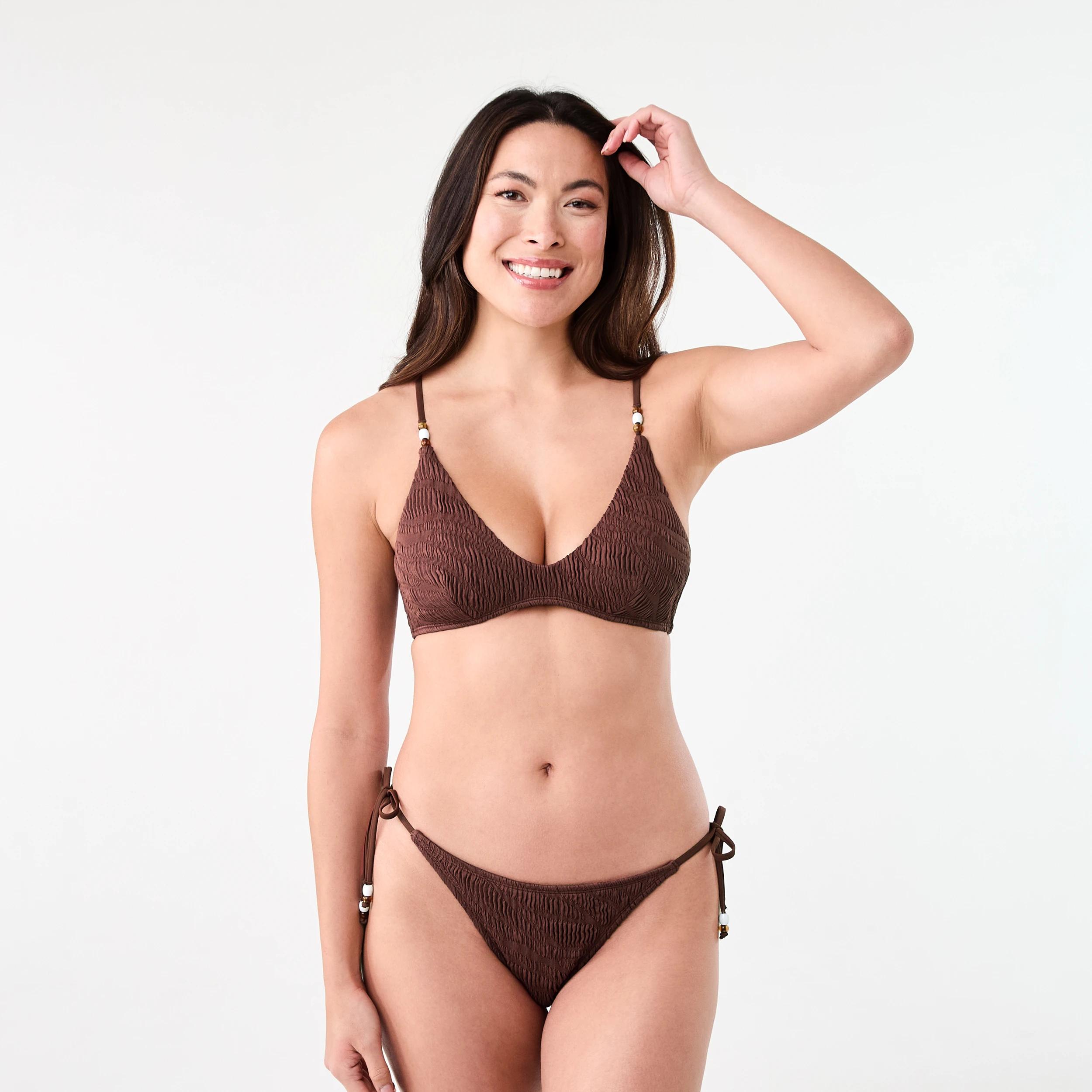 1 Textured Beaded Cheeky String Bikini Briefs DARK HENNA, 1 of 4